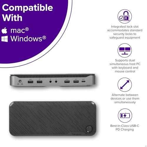 Targus Targus USB-C Dual Host Hybrid Triple Video KVM Docking Station with Dual 100W Power - PC and Mac Compatibility, Connect and Control Up to 2 Laptops, 3 Monitors, and Multiple Peripherals (DOCK750USZ)