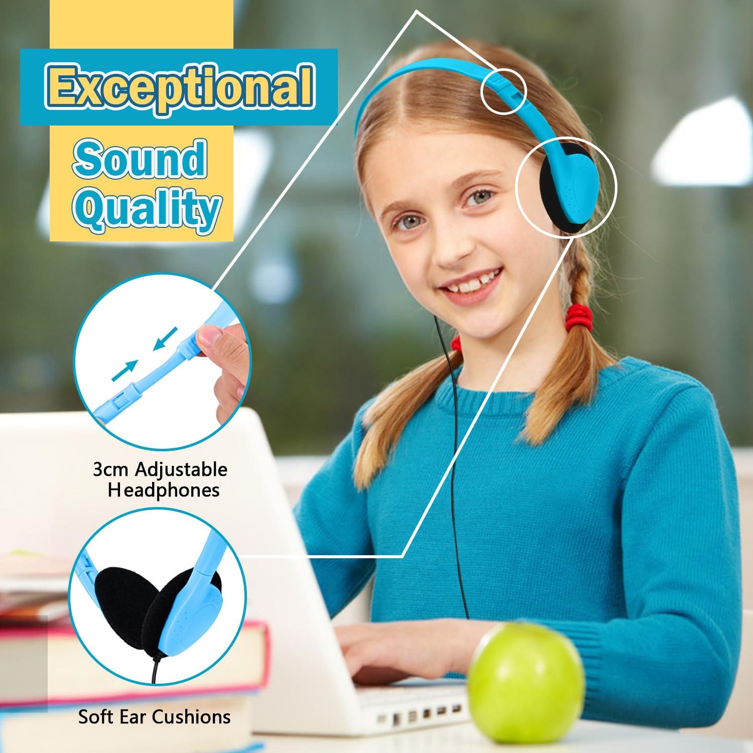 Yoley Kids Headphones Bulk 48 Pack for School Classroom Students K-12 & Teachers, Perfect for Library Airplane Online Learning and Travel, Stereo Sound 3.5mm Jack (12 Colors)