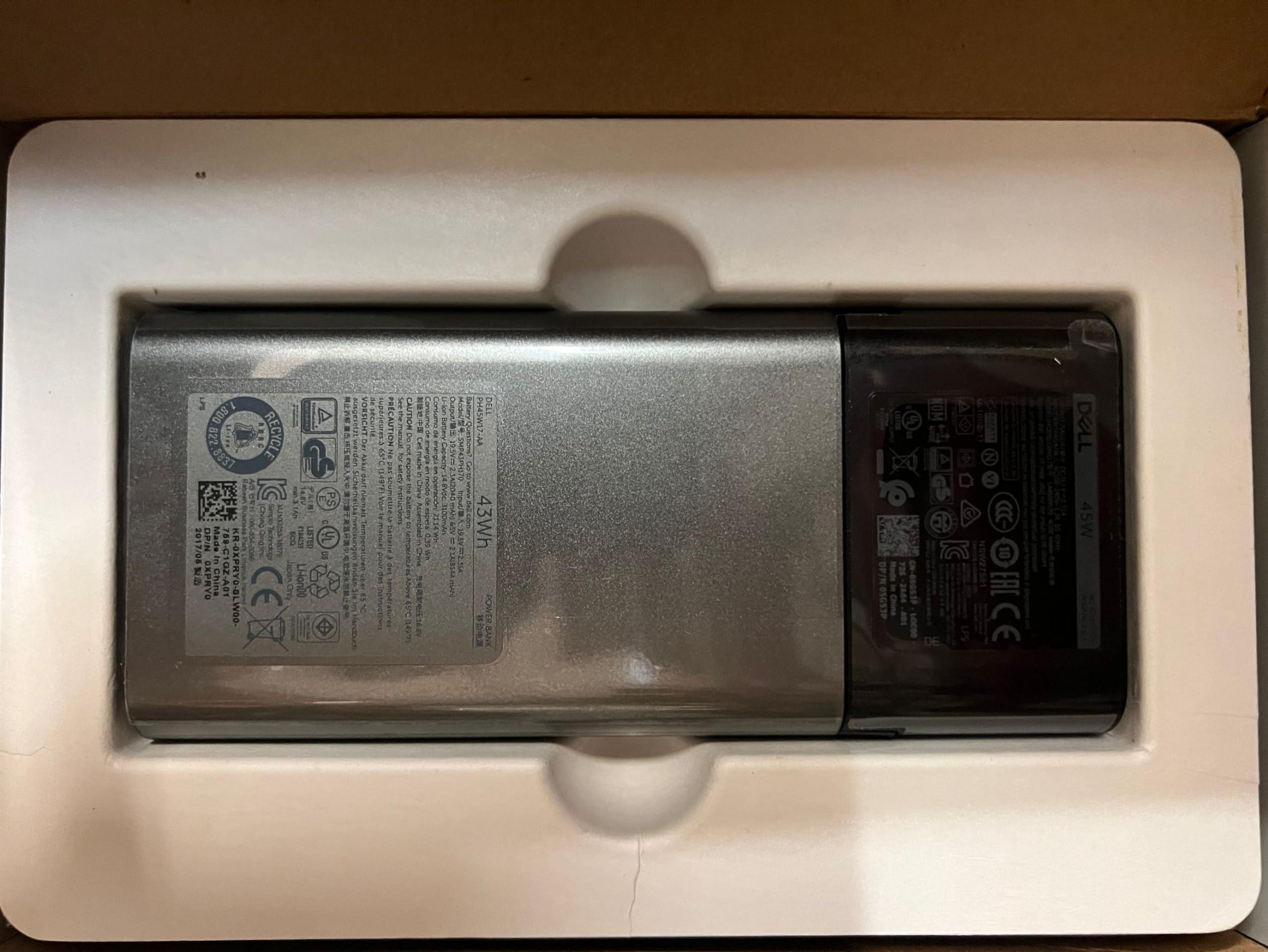 UPBRIGHT 45W Hybrid Adapter + 43Wh Power Bank PH45W17-AA SMP43PH170 USB-C 4.5mm & 7.4mm Barrel Compatible with Dell 0T8K1 MT0803 XPRY0 5G53P K31D9 Precision 3540 XPS 13 Chromebook 11 Vostro 14 Inspiron 17