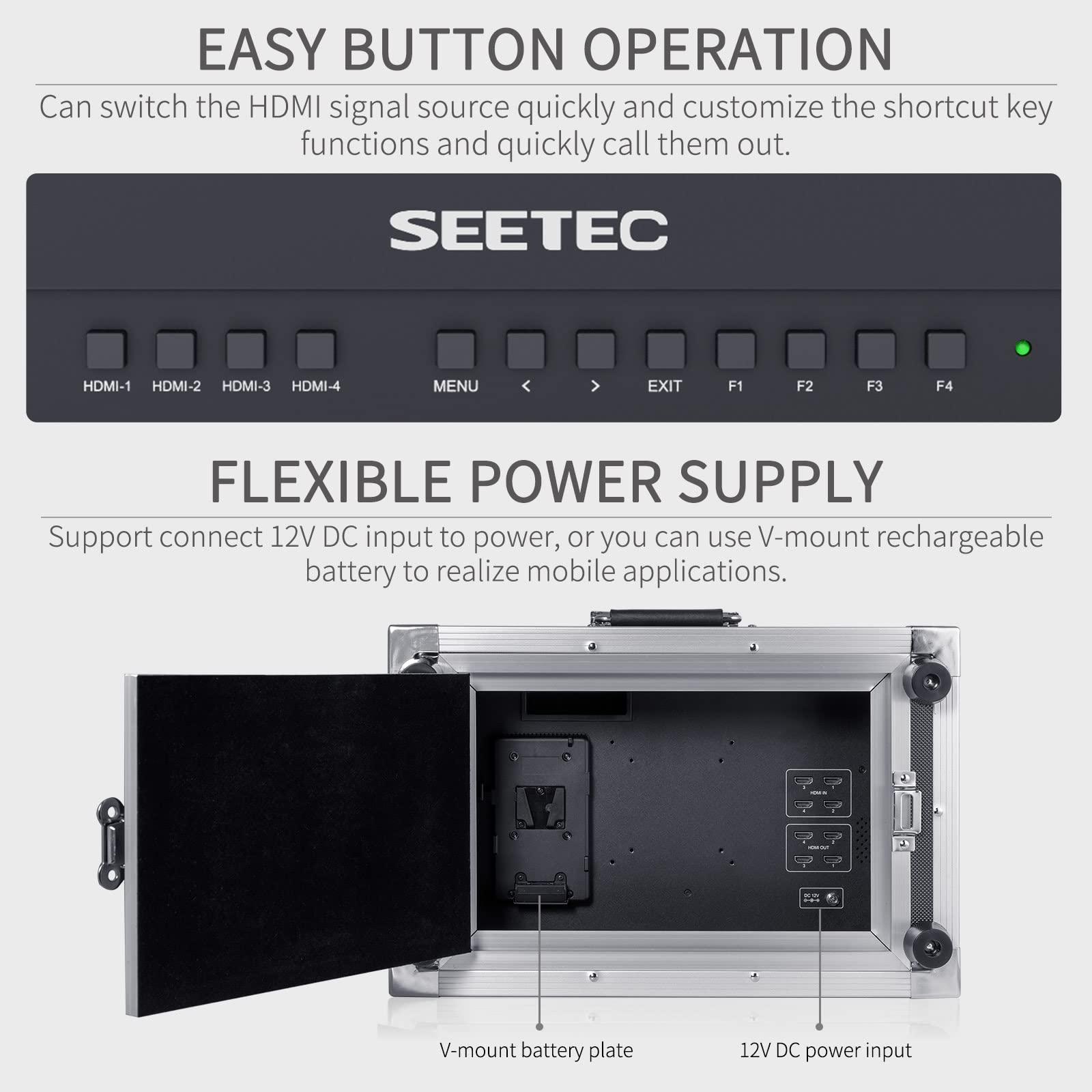 SEETEC SEETEC ATEM156-CO 15.6 Inch Live Streaming Carry-on Broadcast Director Monitor with 4 HDMI Input Output Quad Split Display for ATEM Mini Video Switcher Mixer Pro Studio Television Production