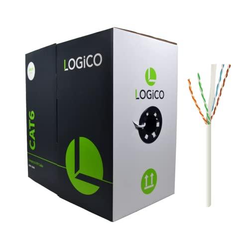 LOGICO LOGICO Cat6 UTP Bulk Ethernet Network Cable 23AWG 550Mhz Pure Copper Riser White 1000ft