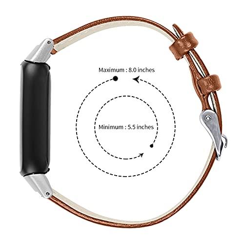 Bangyee Compatible with Fitbit Luxe/Fitbit Luxe Special Edition Bands for Women Men, Feminine Leather Replacement Watch Band Straps Wristbands Bracelet for Fitbit Luxe Fitness and Wellness Tracker (Brown)