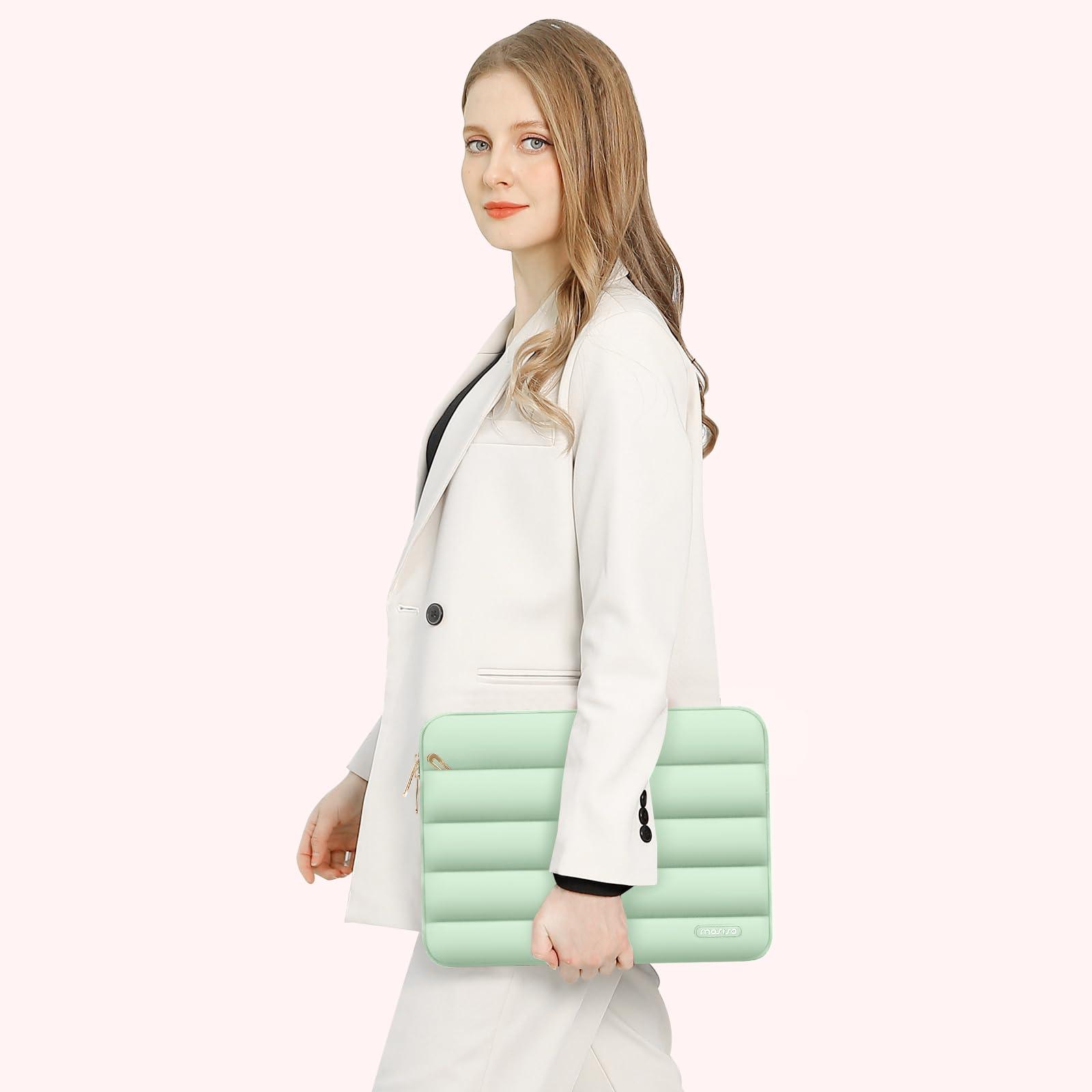 MOSISO MOSISO Compatible with MacBook Pro 14 inch Case 2024-2021 M3 A2918 A2992 M2 A2779 M1 A2442, Plastic Hard Shell&Puffy Horizontal Sleeve Bag with Small Case&Keyboard Cover, Mint Green&Sage Green