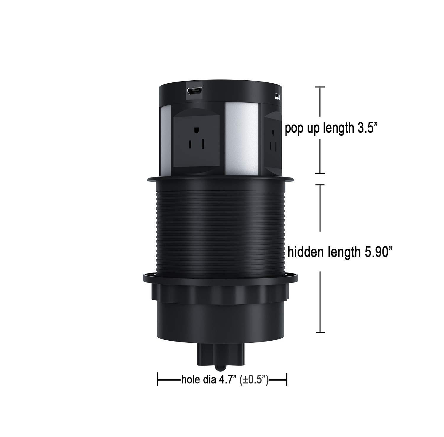 Kungfuking Automatic Pop Up Outlet Surge Protector Retractable Hidden Recessed Power Strip Power Socket with Wireless Charger USB Charging Station, 4US Plug+2USB+1RJ45 Port+1HDMI Port for Ofiice Conference