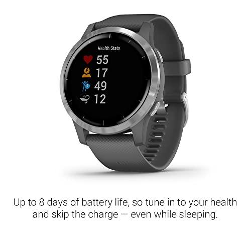 Garmin Garmin 010-02174-01 vivoactive 4, GPS Smartwatch, Features Music, Body Energy Monitoring, Animated Workouts, Pulse Ox Sensors and More, Silver with Gray Band