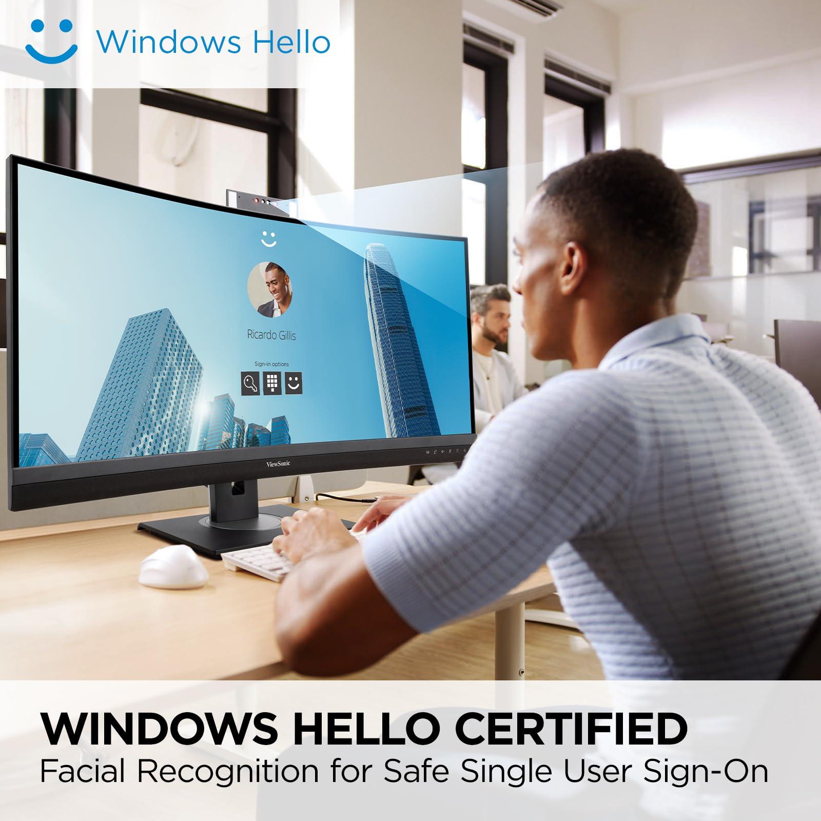 ViewSonic ViewSonic VG3457CV 34 Inch Ultrawide QHD 1440p Curved Video Conferencing Docking Monitor with Windows Hello Compatible IR Webcam, Advanced Ergonomics, and 100W USB C for Home and Office