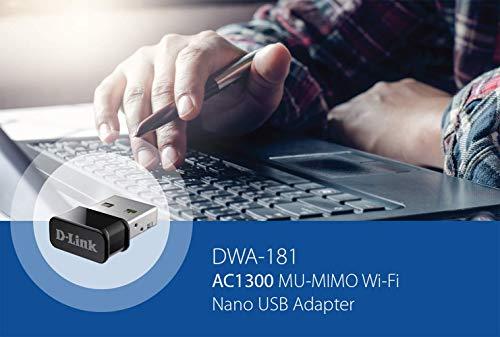 D-Link D-Link USB WiFi Adapter Dual Band AC1300 Wireless Internet for Desktop PC Laptop Gaming MU-MIMO Windows Mac Linux Supported (DWA-181-US)