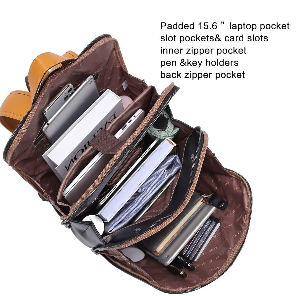CLUCI CLUCI Leather Backpack for Women, 15.6 inch Laptop Bag, Large Genuine Work Backpack Travel Back