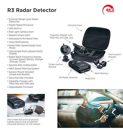 Uniden Uniden R3 EXTREME LONG RANGE Laser/Radar Detector, Record Shattering Performance, Built-in GPS w/ Mute Memory, Voice Alerts, Red Light & Speed Camera Alerts, Multi-Color OLED Display , Black