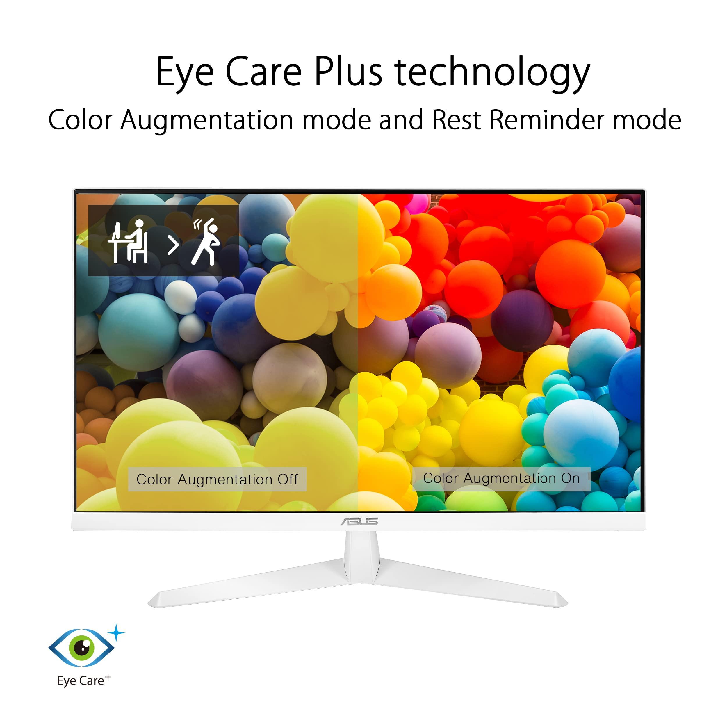 ASUS ASUS VY279HE-W 27 1080P Monitor - White, Full HD, 75Hz, IPS, Adaptive-Sync/FreeSync, Eye Care Plus, Color Augmentation, Rest Reminder, HDMI, VGA, Frameless, VESA Wall Mountable