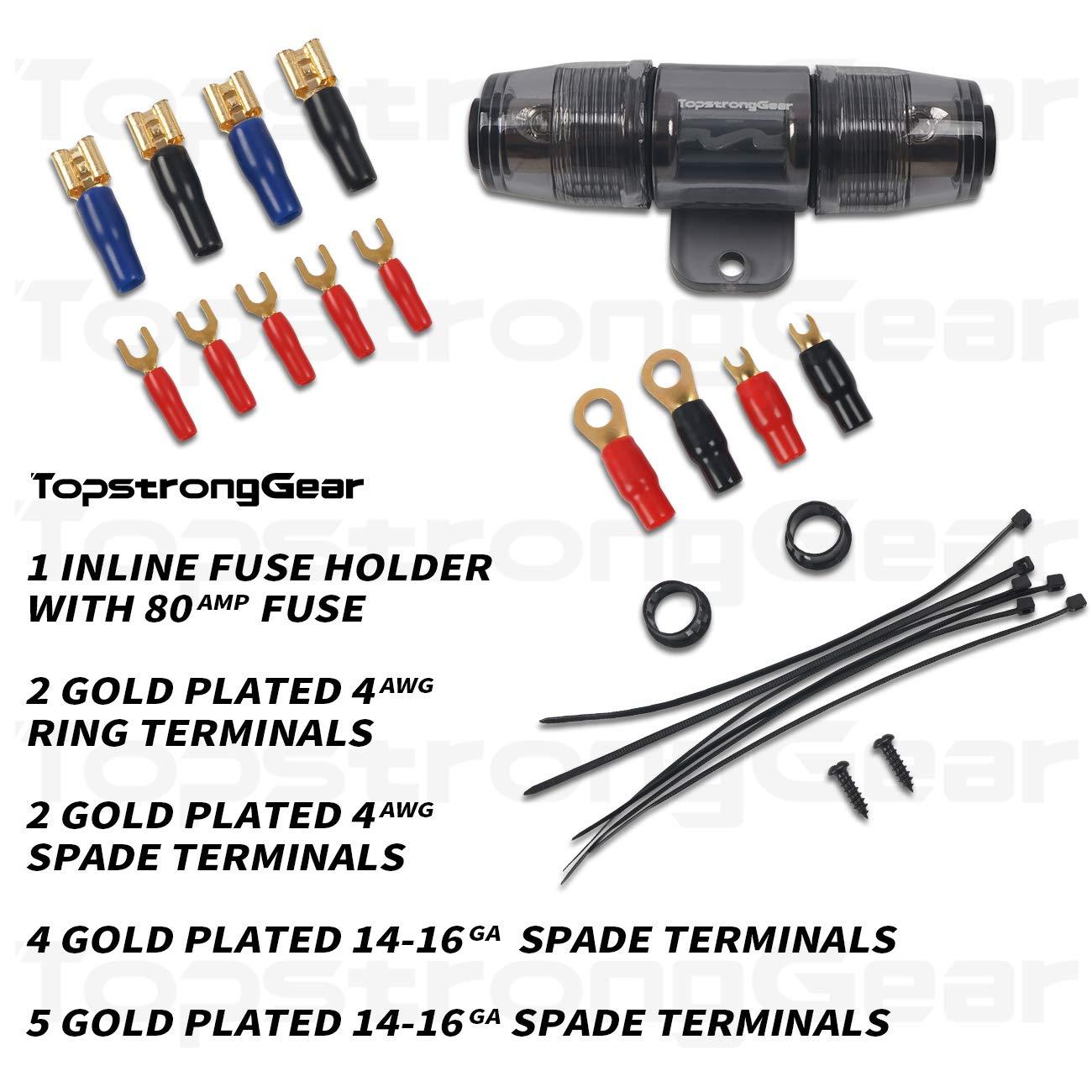 TOPSTRONGGEAR TOPSTRONGGEAR 4 Gauge Amp Kit True 4 AWG Amplifier Installation Wiring Amp Kit Install Cables Car Audio Wire