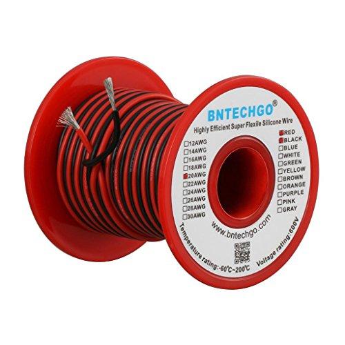 BNTECHGO BNTECHGO 20 Gauge Silicone Wire Spool Red and Black Each 50ft 2 Separate Wires Flexible 20 AWG Stranded Copper Wire
