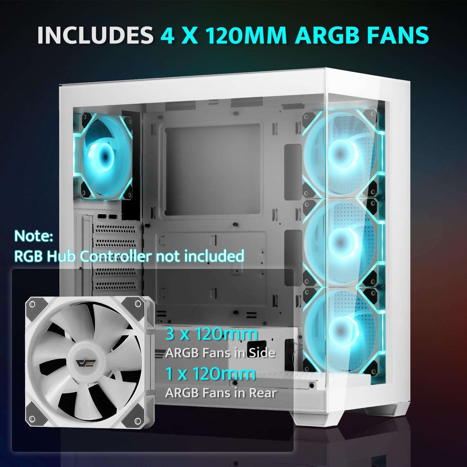 darkFlash darkFlash ATX Mid-Tower PC Case, Pre-Install 4 PWM ARGB Fans Computer Case, Full View Dual Tempered Glass Gaming PC Case, Type C Port, Supports up to 360mm Water Cooling Radiator,White(DS900)