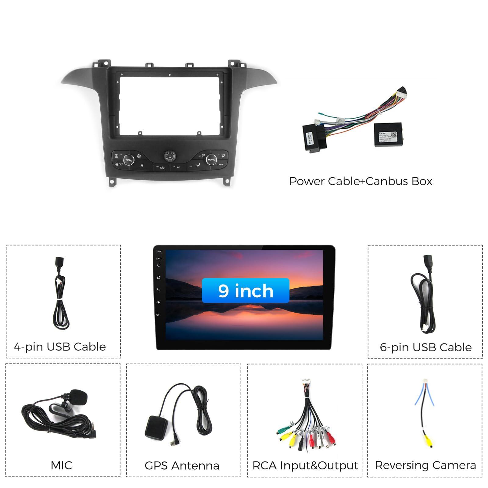 FELLOSTAR Radio Stereo for Ford S-MAX 2006-2015 Android 13 Head Unit 9 Inch Touch Screen Built in Carplay Andriod Auto IPS Bluetooth GPS Navigation (4-Core 2+32GB) FELLOSTAR