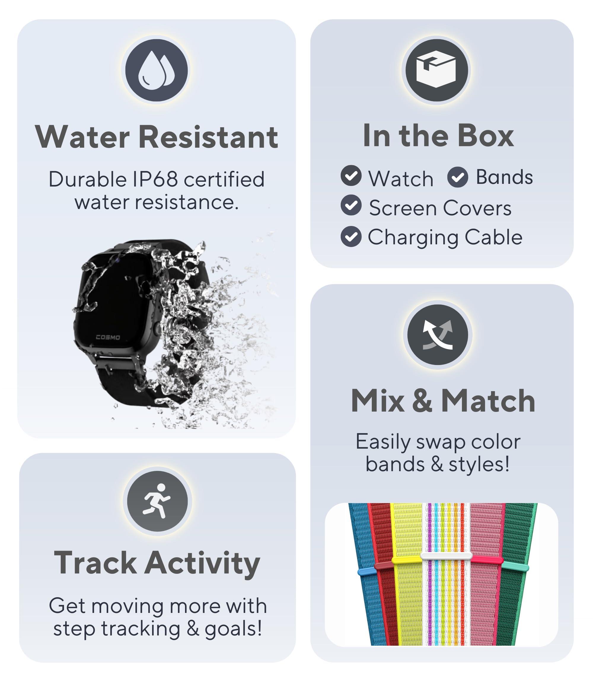 JrTrack JrTrack 4 Kids Smart Watch by Cosmo | Phone Watch & GPS Tracker | Enhanced Parental Controls | Call, Text, Activity, School Lock | Spotify Music | SIM Card Included | SOS & Safety Alerts | (Black)