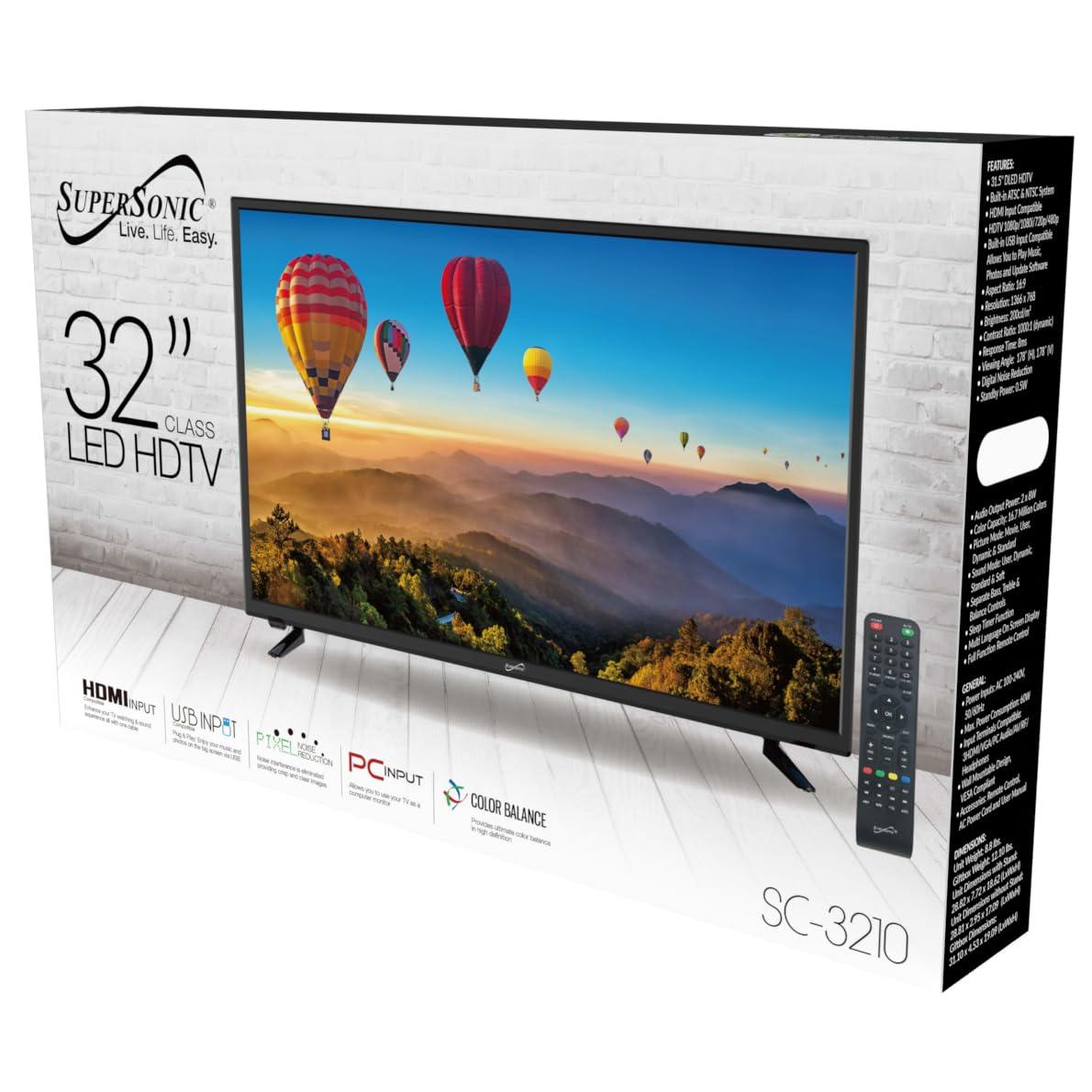 Supersonic Supersonic SC-3210 31.5-Inch DLED HDTV with ATSC & NTSC, HDMI Input, USB Compatibility, 1080p Resolution, Dynamic Contrast, Wide Viewing Angle, Digital Noise Reduction, Rich Audio Options, Multi-Langu