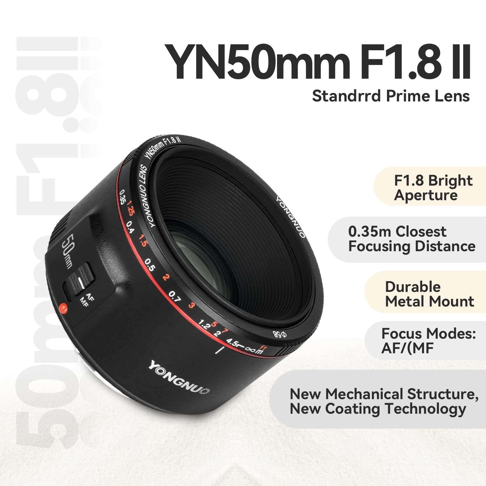 YONGNUO Yongnuo YN50MM F1.8 II Lens for Canon, 50mm F1.8C Large Aperture, AF/MF Standard Prime Lens for Canon