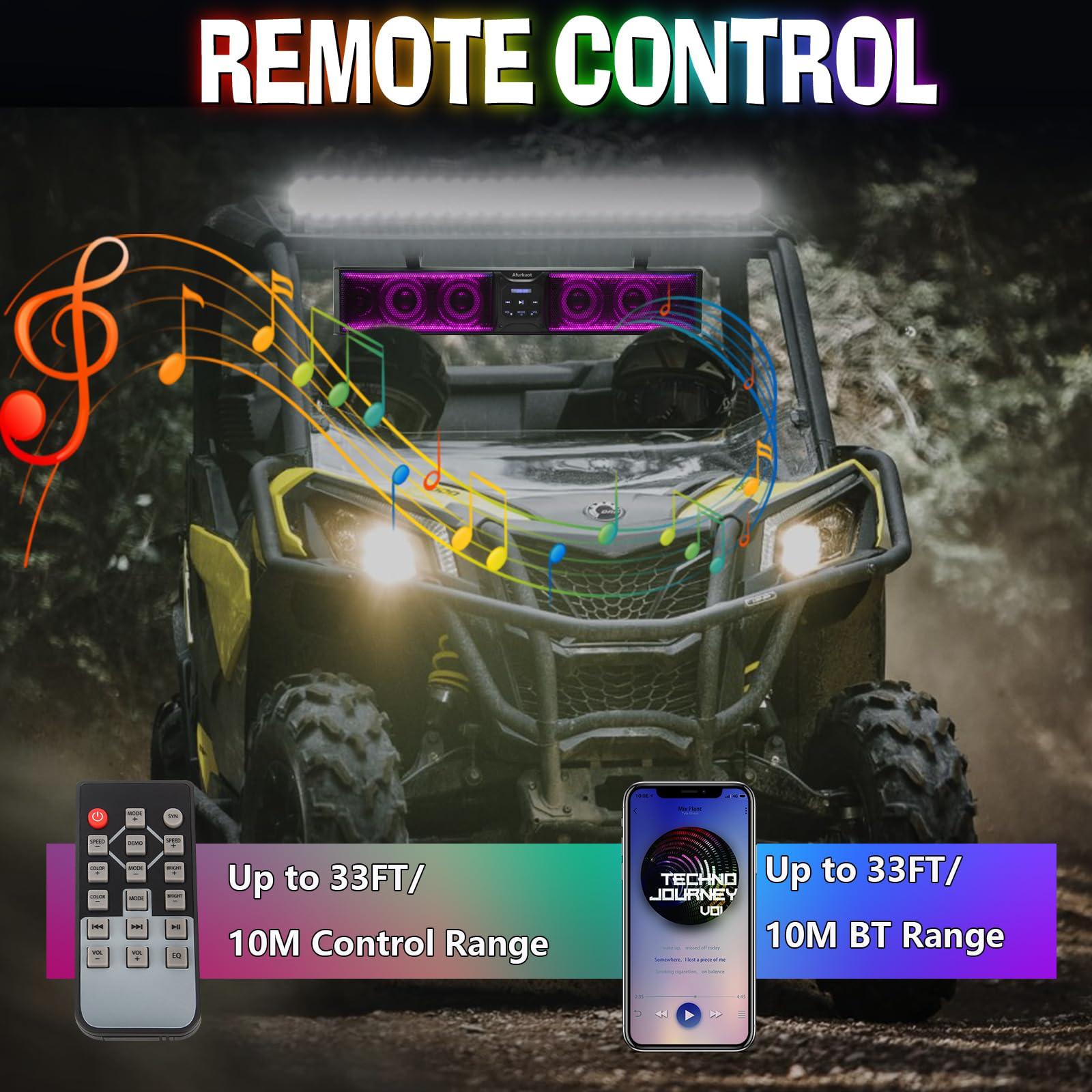 Afurkuot Afurkuot UTV Sound Bar Waterproof Bluetooth Music Sync Multicolor, 26-Inch 6-Speaker Golf Car ATV Sound Bar with Back Light Strip, Power Soundbar for UTV ATV Golf Cart w/1.75-2.25 Roll Bar