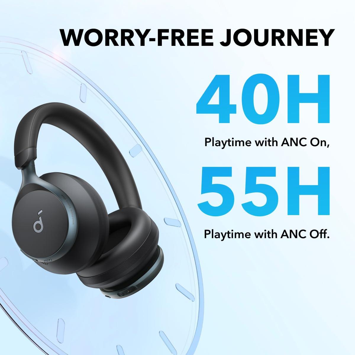 Soundcore Soundcore by Anker, Space One, Active Noise Cancelling Headphones, 2X Stronger Voice Reduction, 40H ANC Playtime, App Control, LDAC Hi-Res Wireless Audio, Comfortable Fit, Clear Calls, Bluetooth 5.3