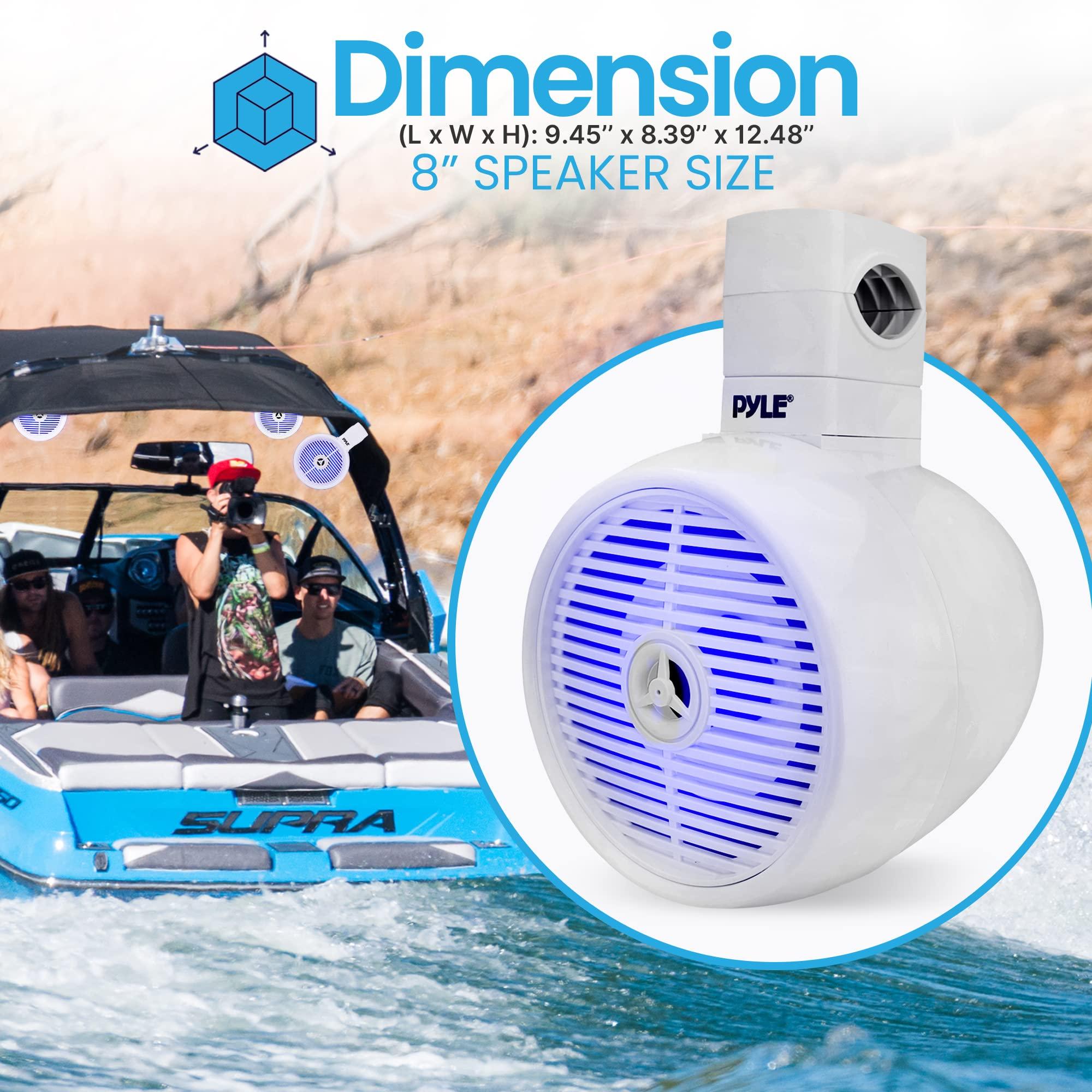 Pyle PyleUsa 8 Waterproof Off-Road Speakers - 300W 2-Way Marine Wakeboard Tower Sound System w/LED Light, Full Range Outdoor Stereo Speaker for Car, ATV, UTV, Jeep, Boat, Includes Brackets (White)