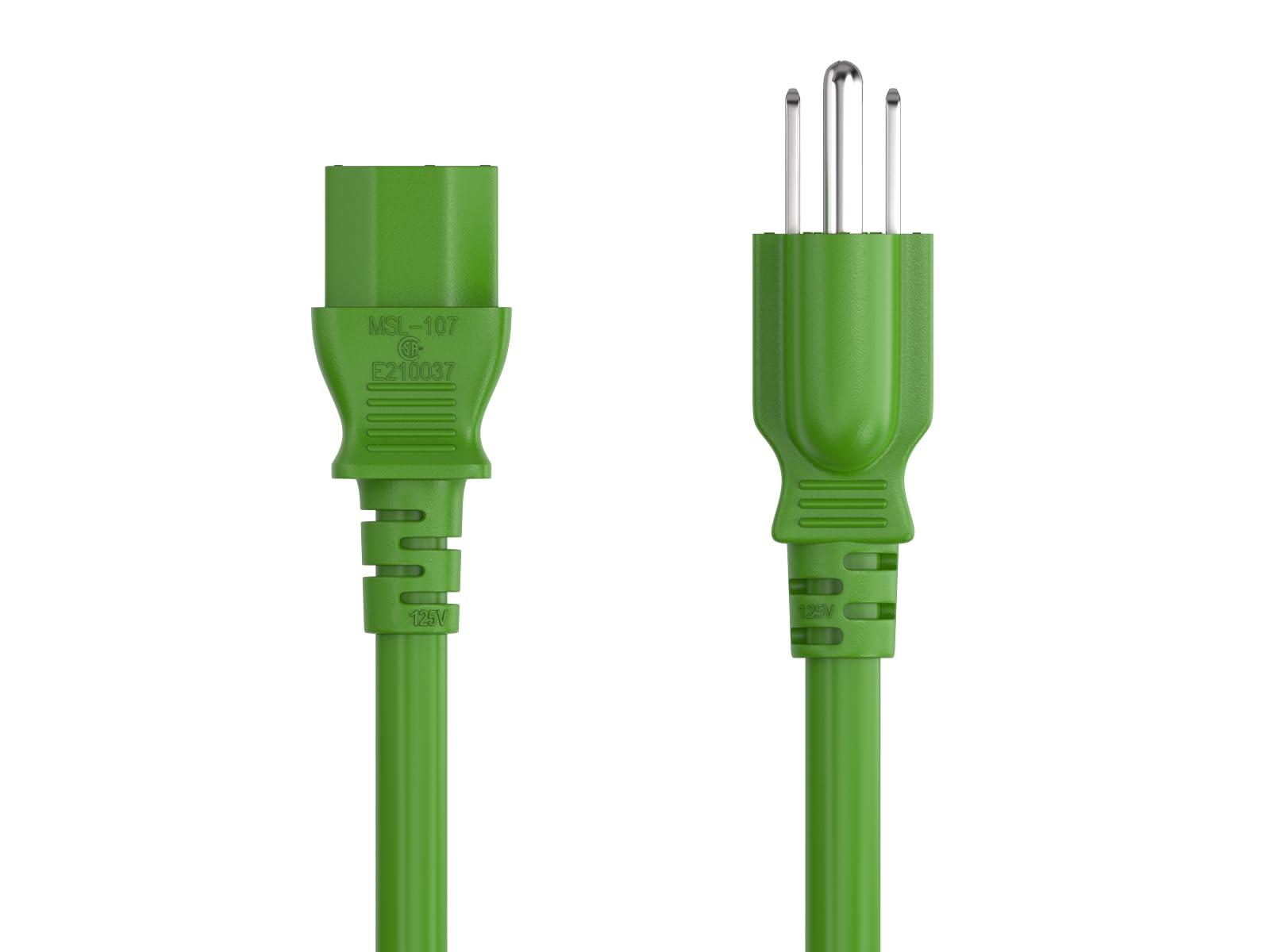 Cable Leader CableLeader 10ft 18 AWG Universal Power Cord IEC320 C13 to NEMA 5-15P, Extension Power Cord, Compatible with Computers, Monitors, Printers & TVs, Green