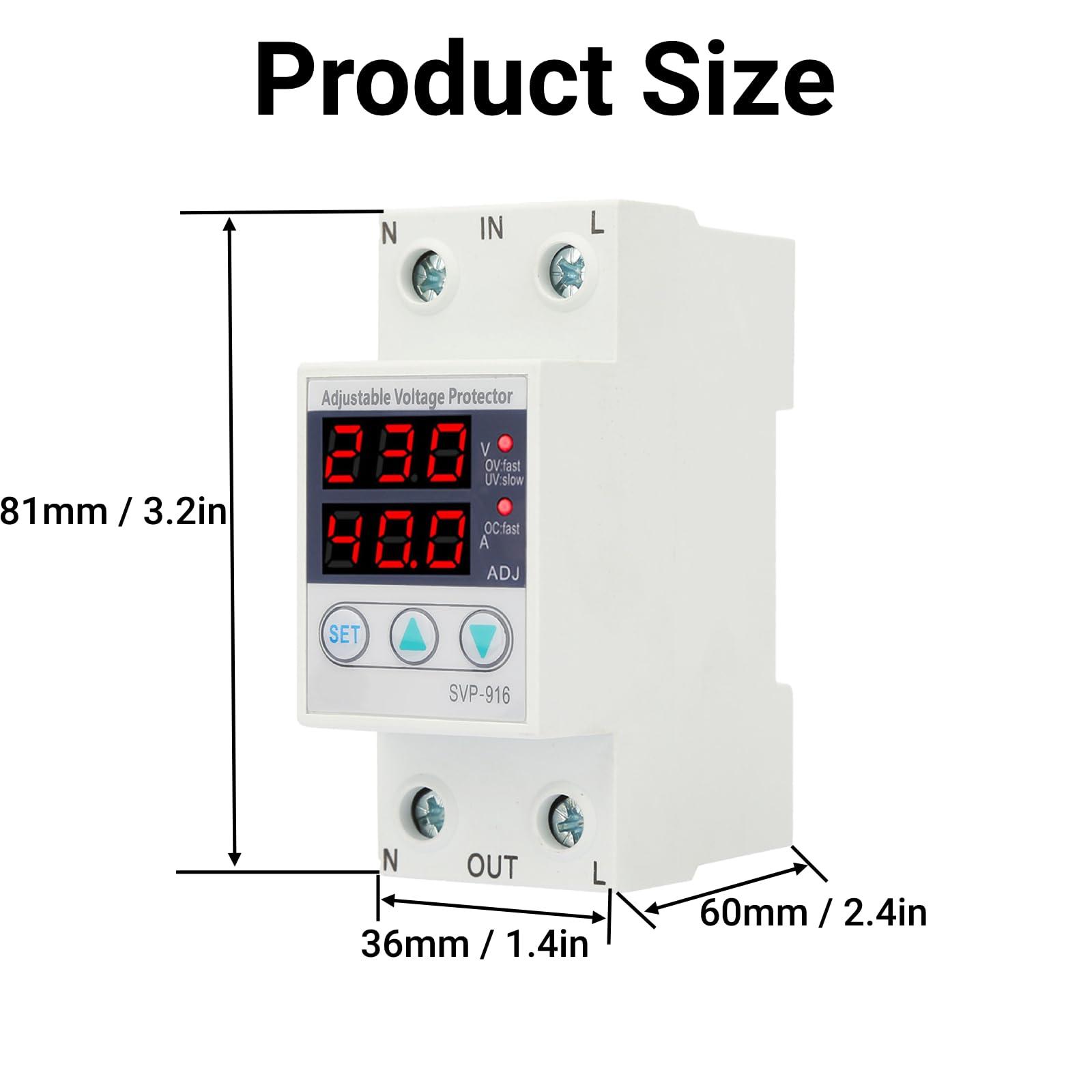 LiebeWH Single Phase Voltage Protector, Adjustable Over and Under Voltage Current Protector 230VAC Current Protector for Appliances(63A)