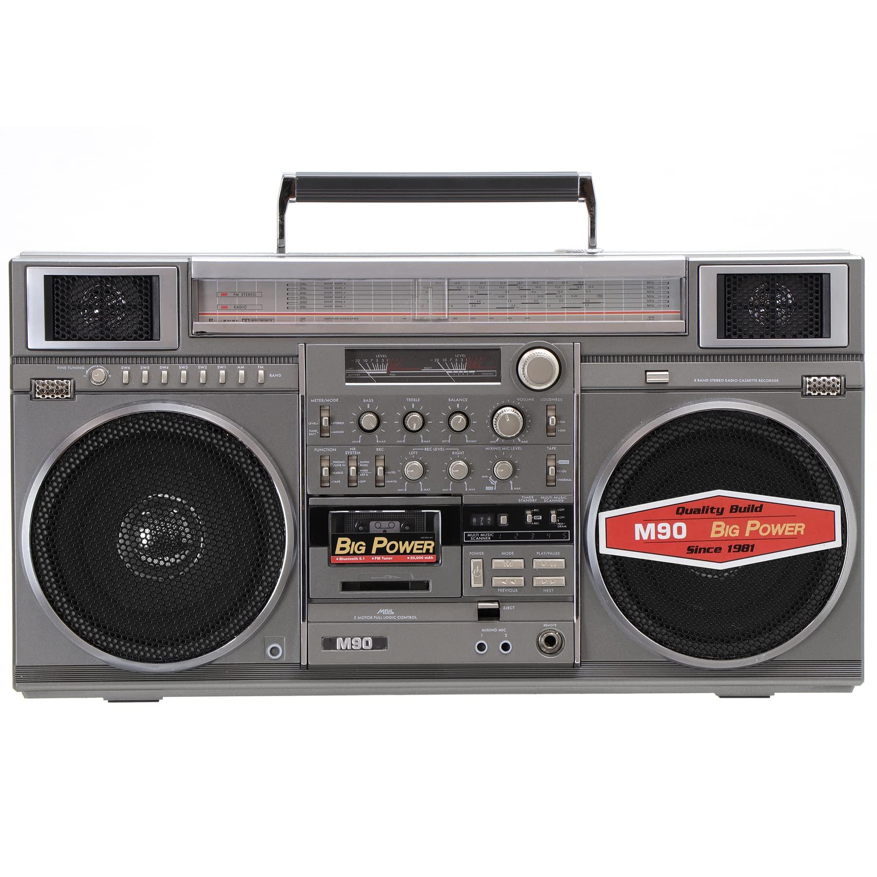 New Wave Toys New Wave Toys M90 MINI Blaster Replica Boombox Portable Wireless Speaker, 30W Dual 3" Speakers, 40 Hour Playtime, 5.1 Bluetooth, AM/FM Tuner with Telescoping Antennas, On Board Controls & Wired Remote