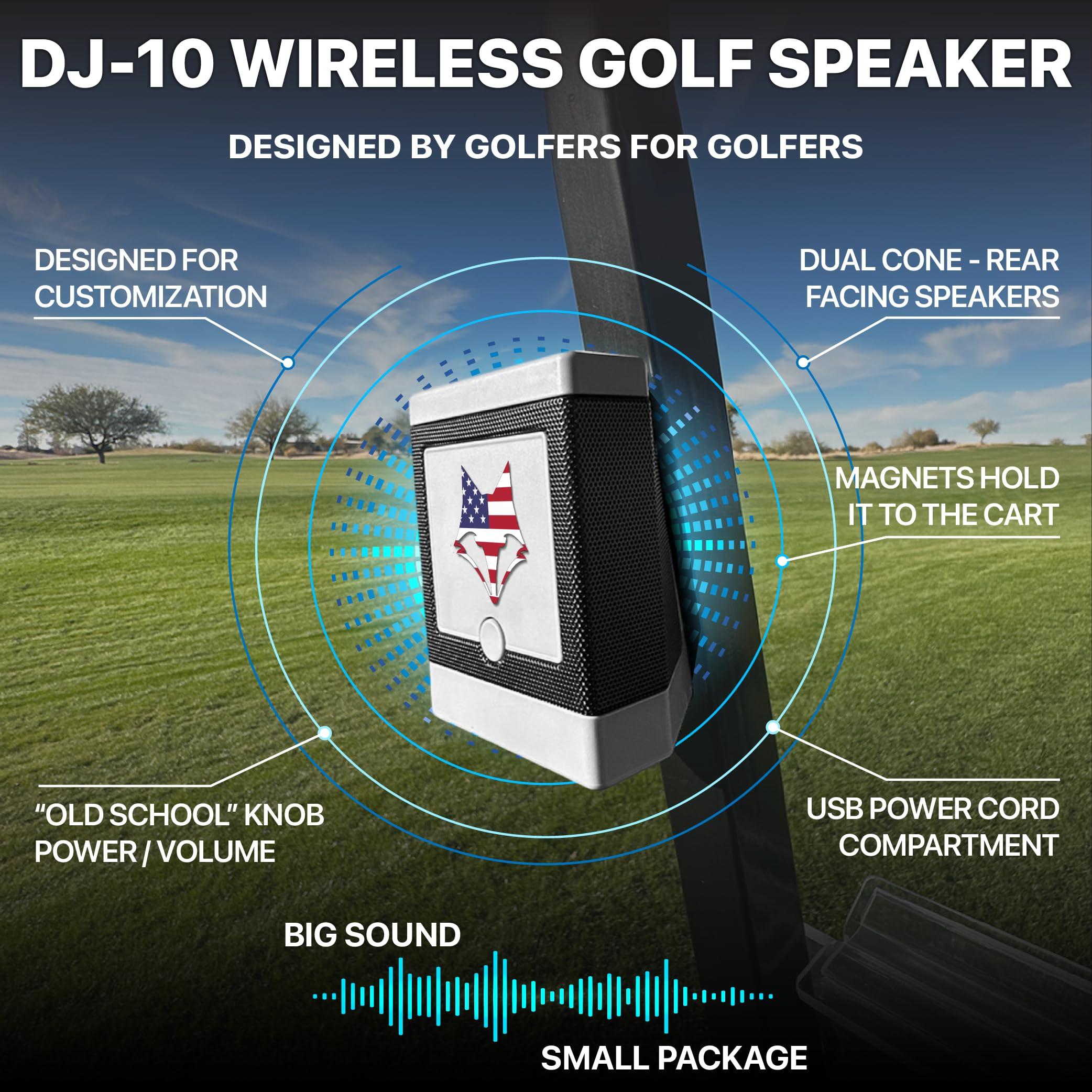 Desert Fox Desert Fox DJ-10 Wireless Golf Speaker - Bluetooth Speaker Built Specifically for Golf - Magnetic Attachment to Golf Cart (Gray w/US Flag)
