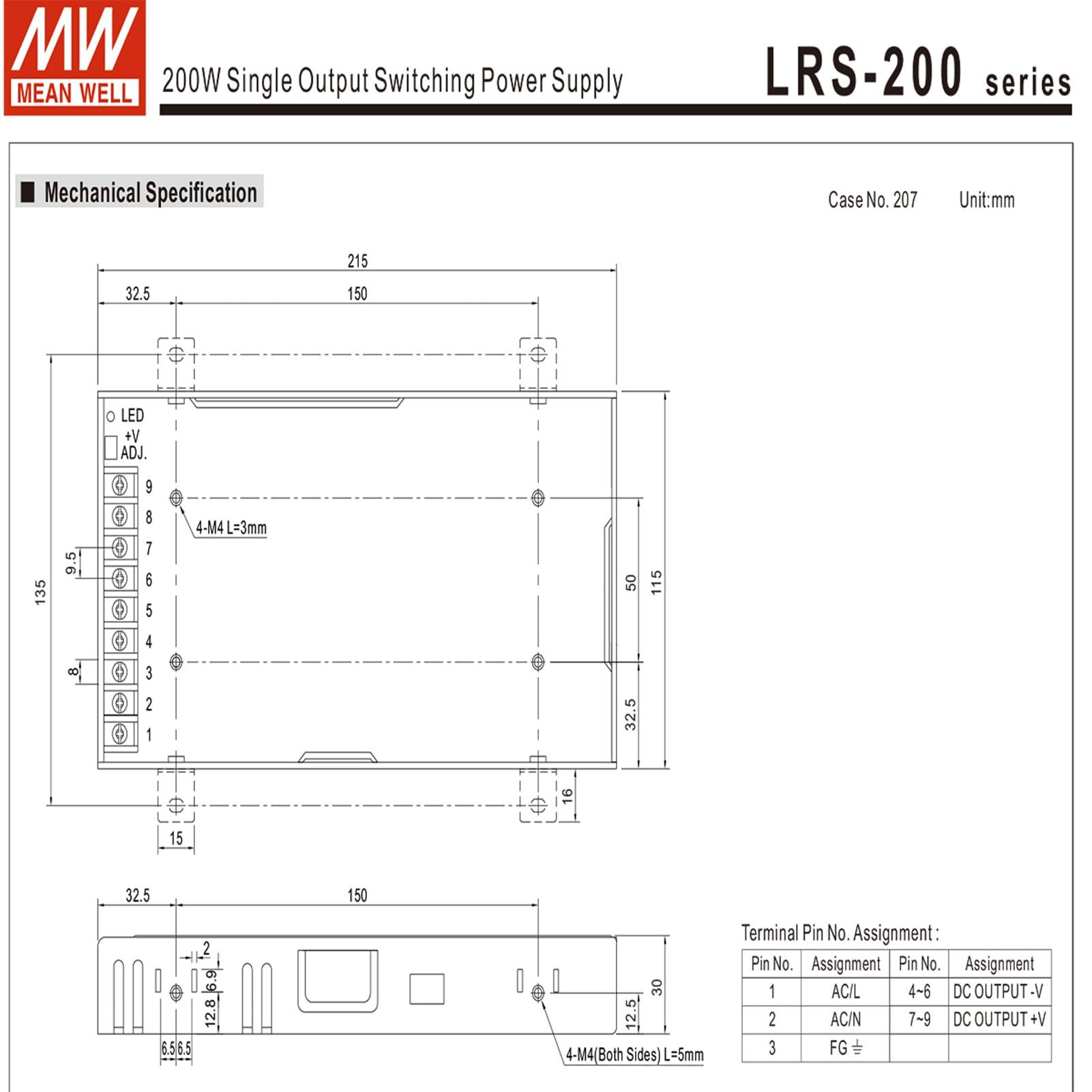FuDianMall Mean Well 200W Single Output Switching DC Power Supply Variable Power Supply 12V 17A (LRS-200-12 12V/17A/204W/Enclosed Power)
