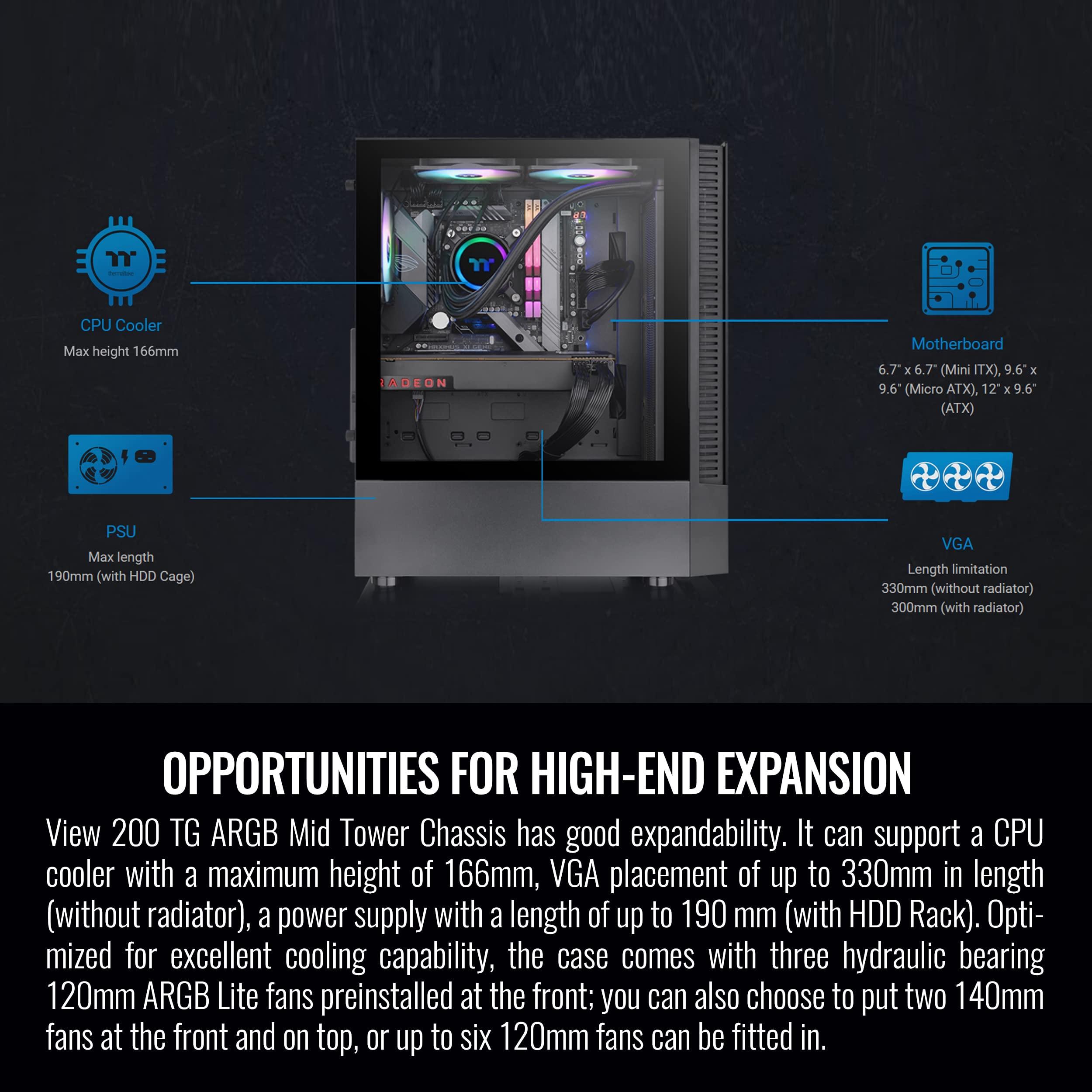 Thermaltake Thermaltake View 200 TG ARGB Motherboard Sync ATX Tempered Glass Mid Tower Computer Case with 3x120mm Front ARGB Fan, CA-1X3-00M1WN-00