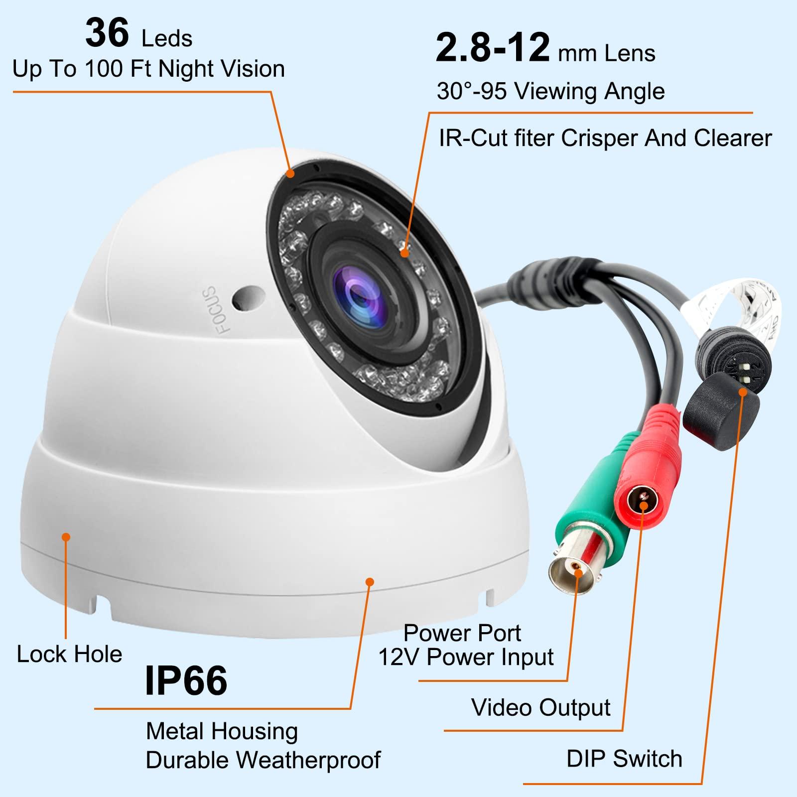 Anpviz Anpviz Analog CCTV Camera HD 1080P 4-in-1 Security Camera(TVI/AHD/CVI/960H CVBS) Analog Security Camera 2.8-12mm Varifocal Lens 36 IR-LEDs Turret Dome Camera for Day& Night