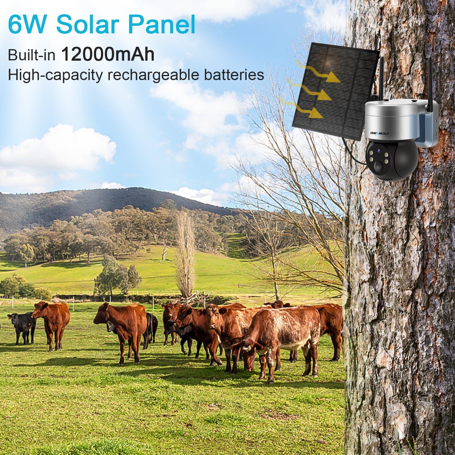 GENBOLT GENBOLT 4g LTE Cellular Security Camera Wireless 2K, 6W 12000mAh Battery Operated Surveillance Camera No WiFi, PTZ IP Camera System with SIM Card Cellular, PIR Siren Alarm Humanoid Detection