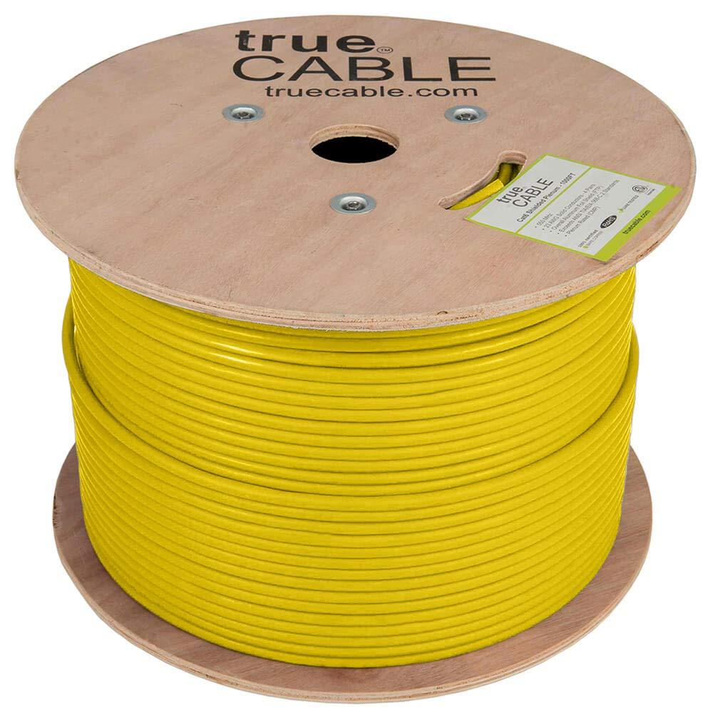 TRUE CABLE trueCABLE Cat6 Plenum Shielded (CMP), 1000ft, Yellow, 23AWG Solid Bare Copper, 550MHz, PoE++ (4PPoE), ETL Listed, Overall Aluminum Foil Shield (F/UTP), Bulk Ethernet Cable