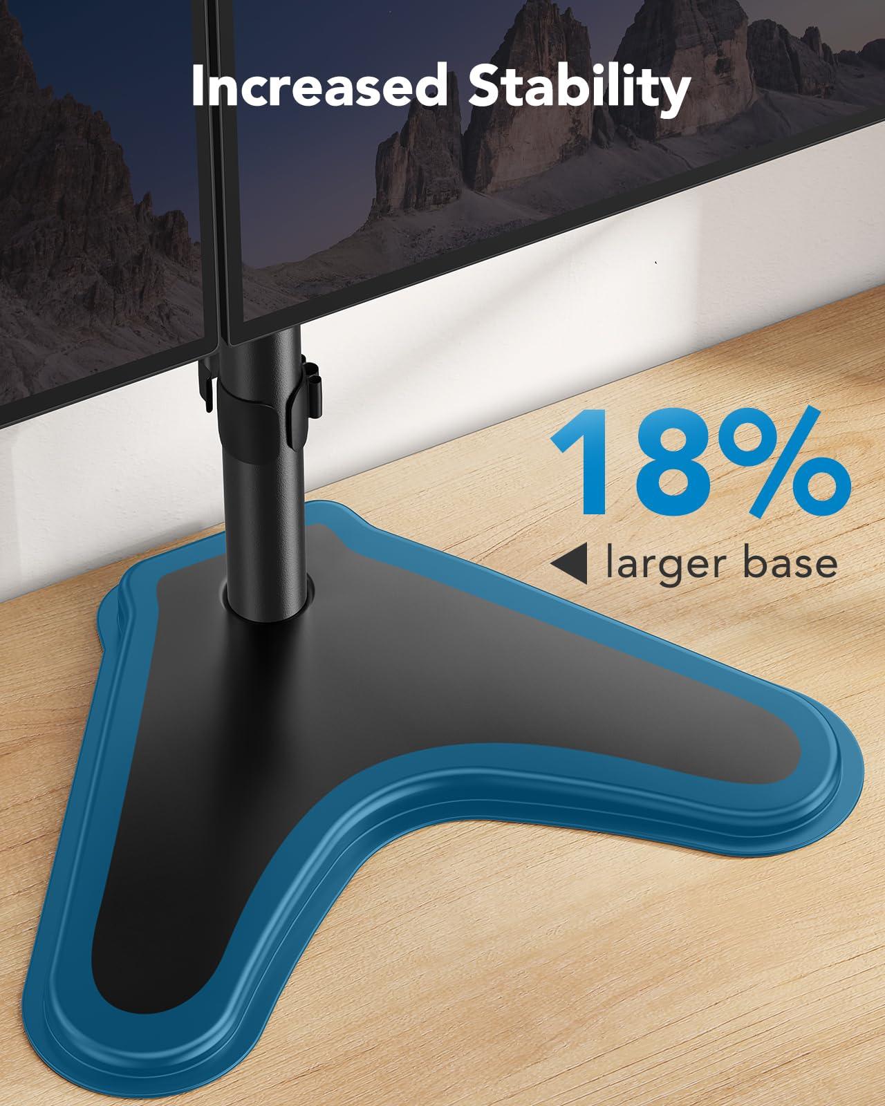 HUANUO HUANUO 32 inches Dual Monitor Stand up to 17.6lbs per Arm, High-Grade Aluminum Free-Standing Dual Monitor Mount for 2 Screens. Fully Adjustable Dual Monitor Stand for Desk with Tilt, Swivel, Rotation