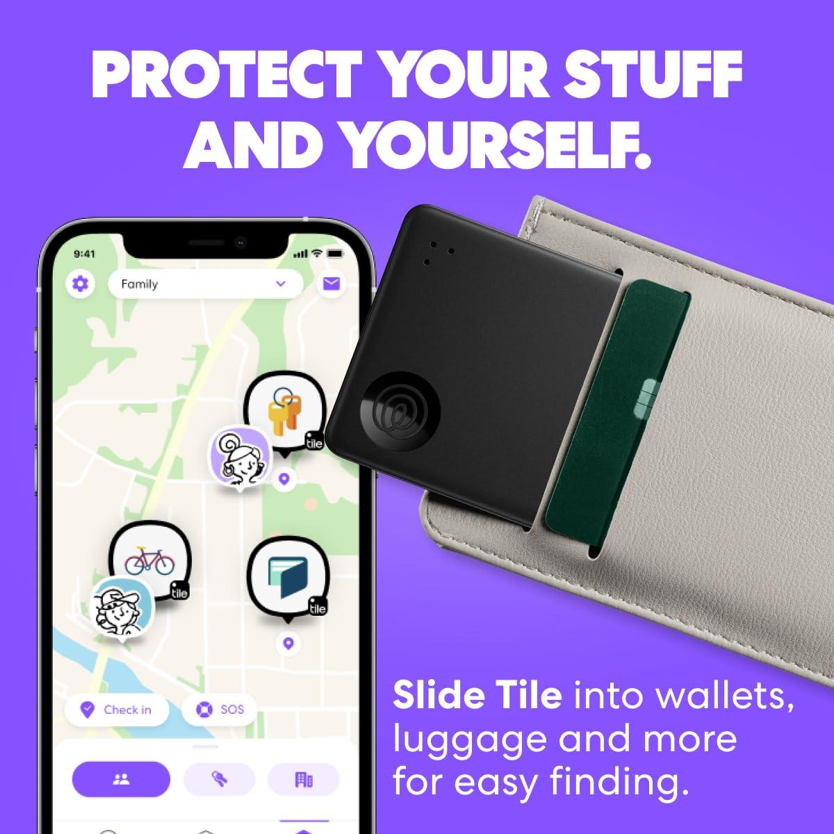 Tile Tile by Life360 Slim (2024) - Wallet Finder, Bluetooth Tracker and Item Locator for Luggage Tags, Passports and More. Both iOS and Android Compatible. Phone Finder. 2-Pack (Black)