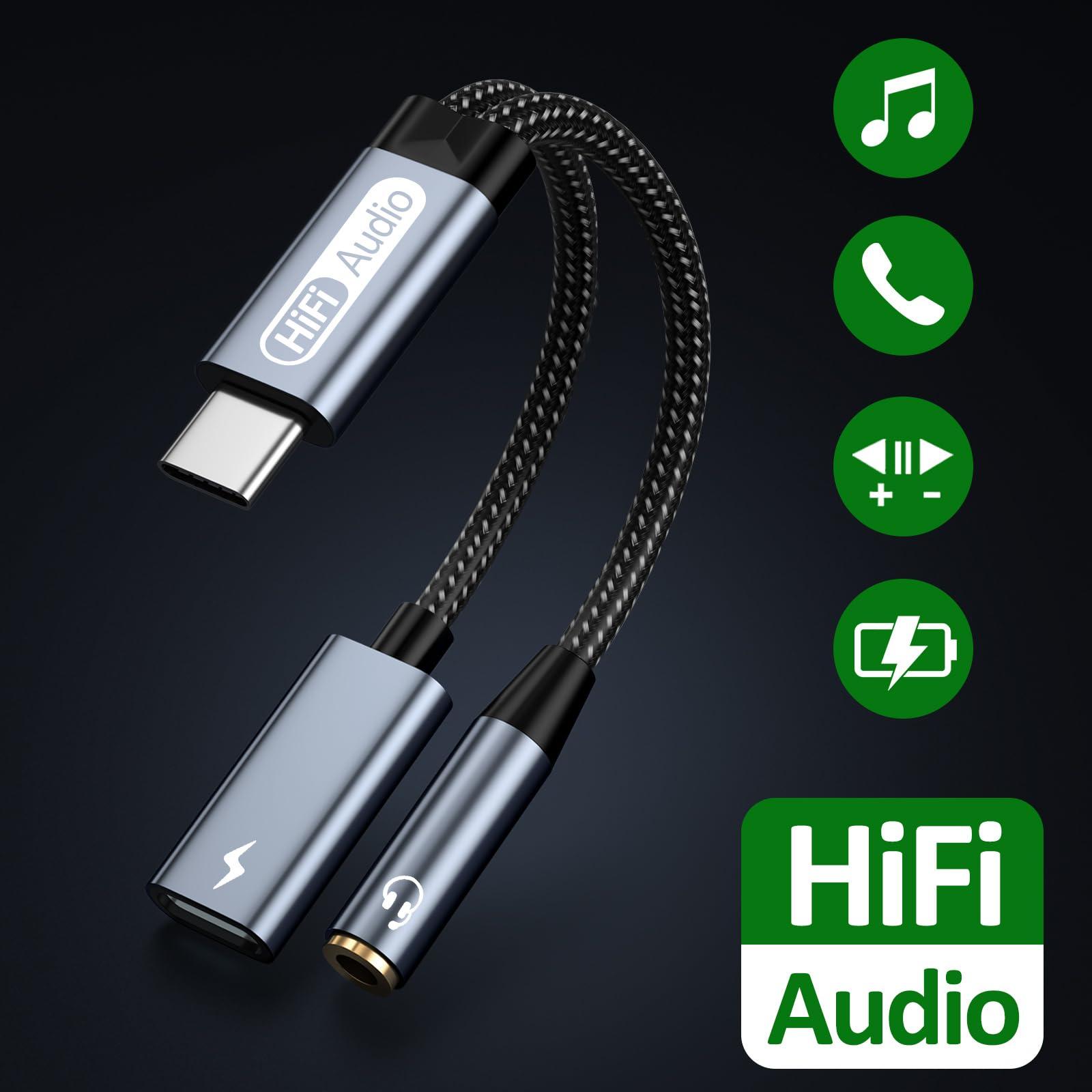 Liaoan USB C to 3.5mm headphones and charging adapter, 2-in-1 USB C to 3.5mm female head and USB C charging port, fast charging, suitable for mobile phone 15 Pro Max Plus, S21 S22 S23 S24 Ultra, Note 20.