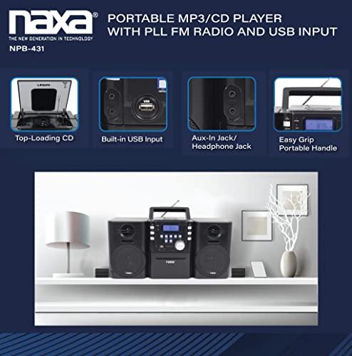 Naxa Naxa Electronics Naxa NPB-431 Portable MP3/CD Player with PLL FM Radio, USB Input, Remote Control, and Detachable Speakers, Black