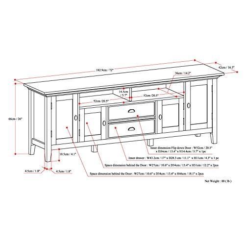 SIMPLIHOME SIMPLIHOME Redmond SOLID WOOD 72 inch Wide Transitional TV Media Stand in Brunette Brown For TVs up to 80 inches for the Living Room and Entertainment Center
