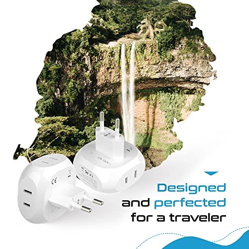 Ceptics Ceptics European Travel Plug Adapter Europe Power Adaptor Charger 4 Input - Ultra Compact - Light Weight - USA to Any Type C Countries Such as Italy, Iceland, Austria and More - 2 Pack (PT-9C)