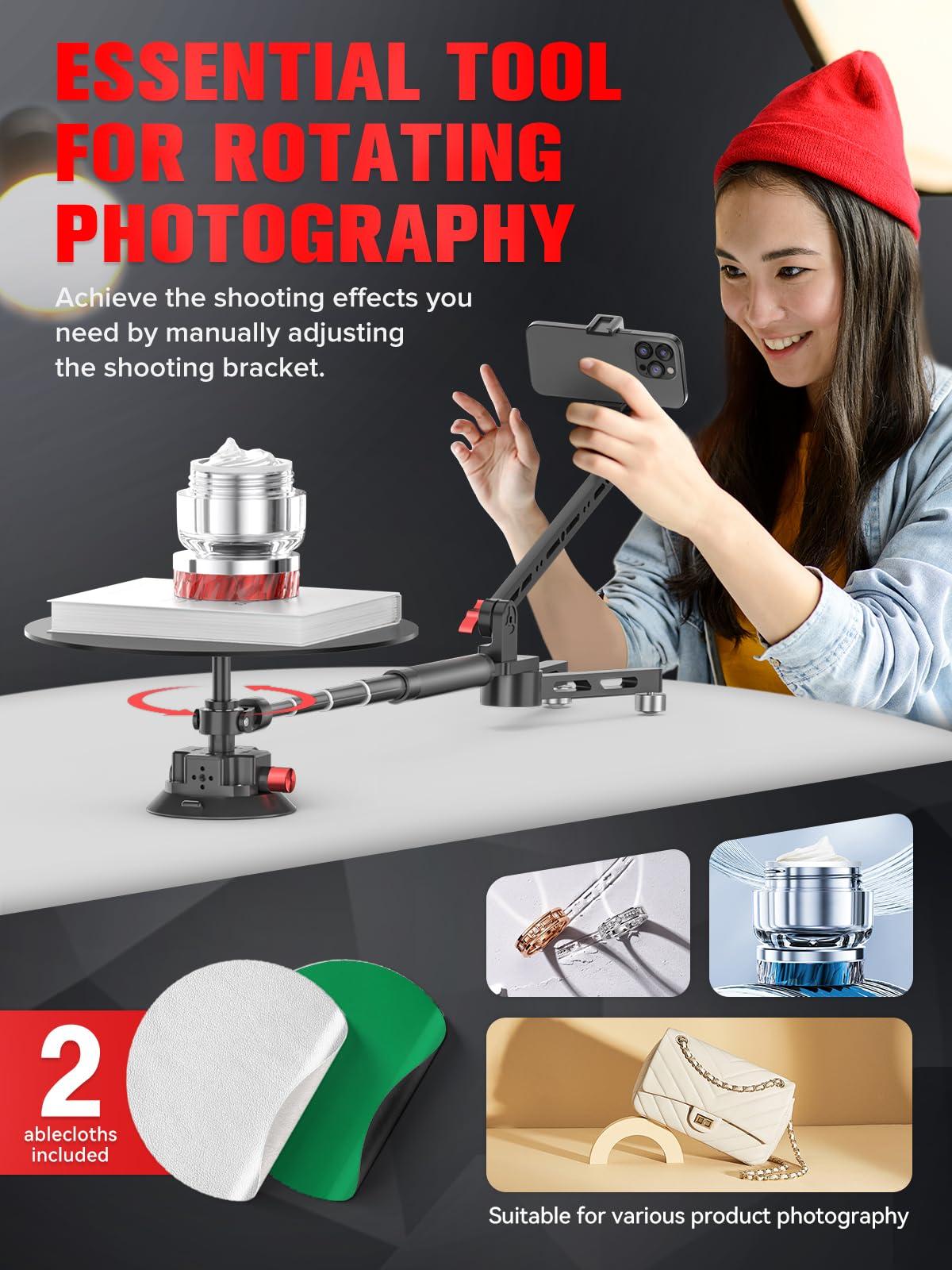 OMDHON 360 Degree Spinner, Professional Photography Turntable, Rotating Camera Slider, Spinning Photo Video Booth, Spin Platform for Product Photography, Commercial Video
