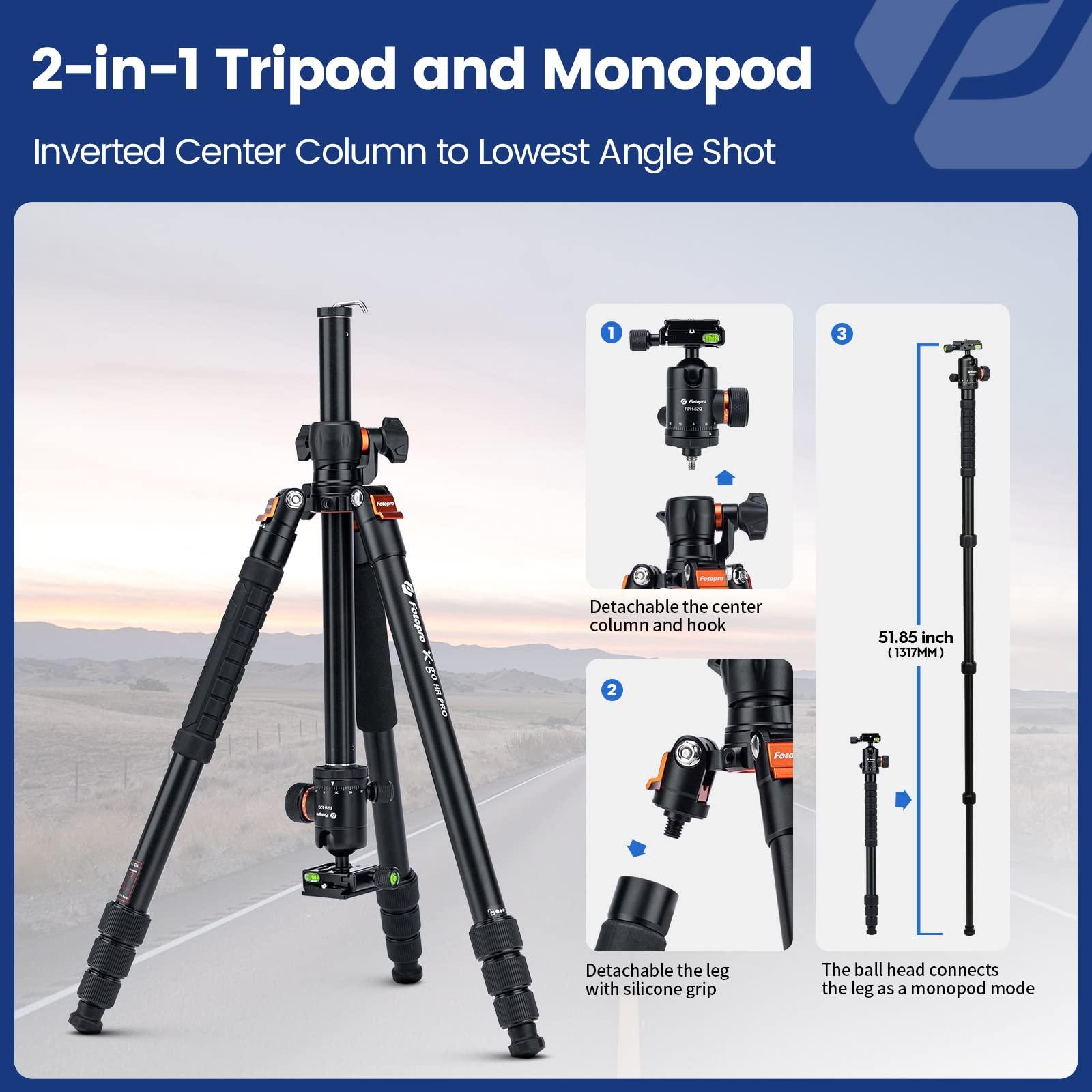 Fotopro Fotopro 68 inch Camera Tripod Horizontal 360 Tripod Portable Monopod with Ball Head 16KG Load Capacity Quick Release Plate, for Travel and Work