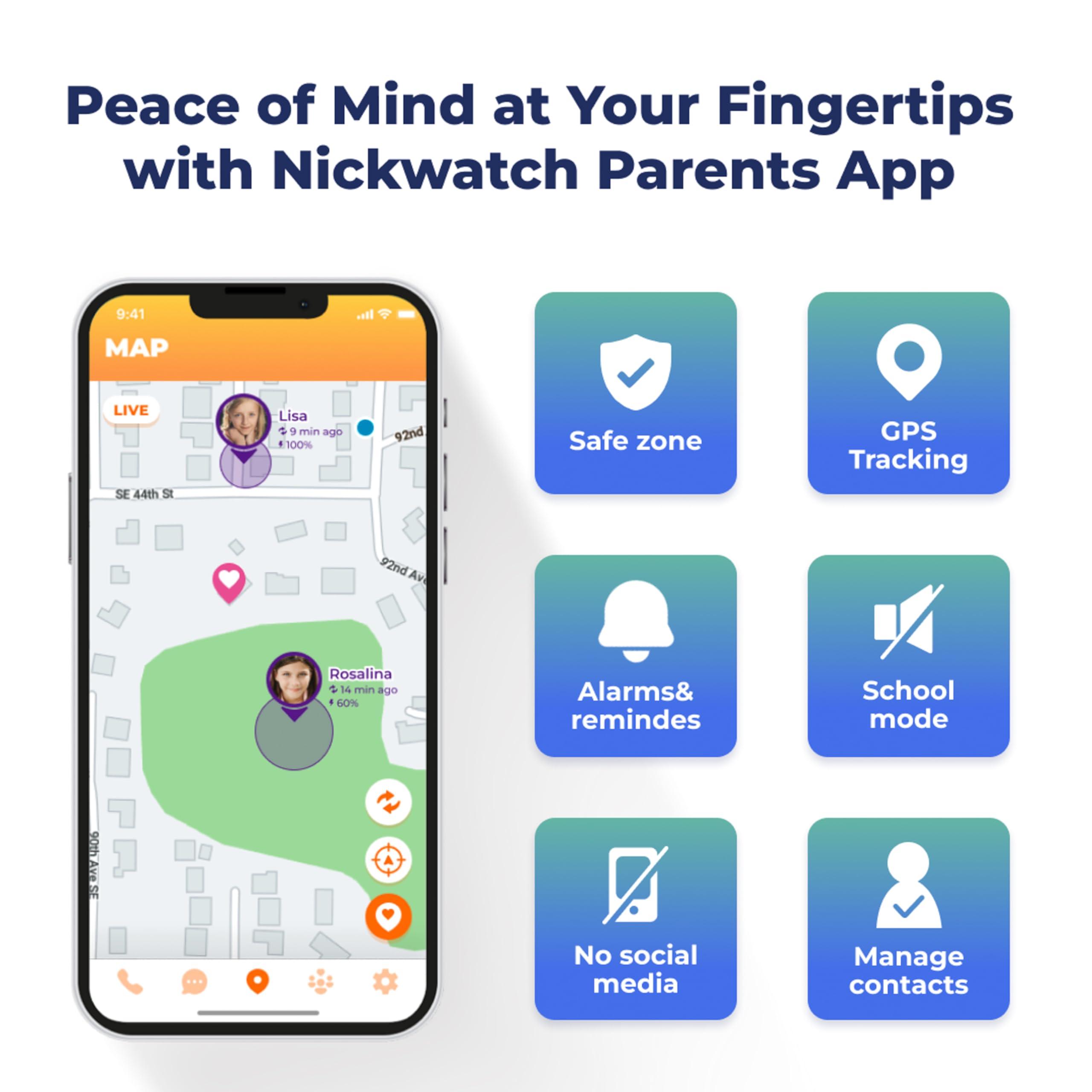 NIckwatch By Nickelodeon NIckwatch By Nickelodeon GPS Tracking Smartwatch with App, Chat & Call, Durable, SOS Call, Motion Games, Step Counter, School Mode & More! Endless Fun for All! Requires Data Plan-First Month Free