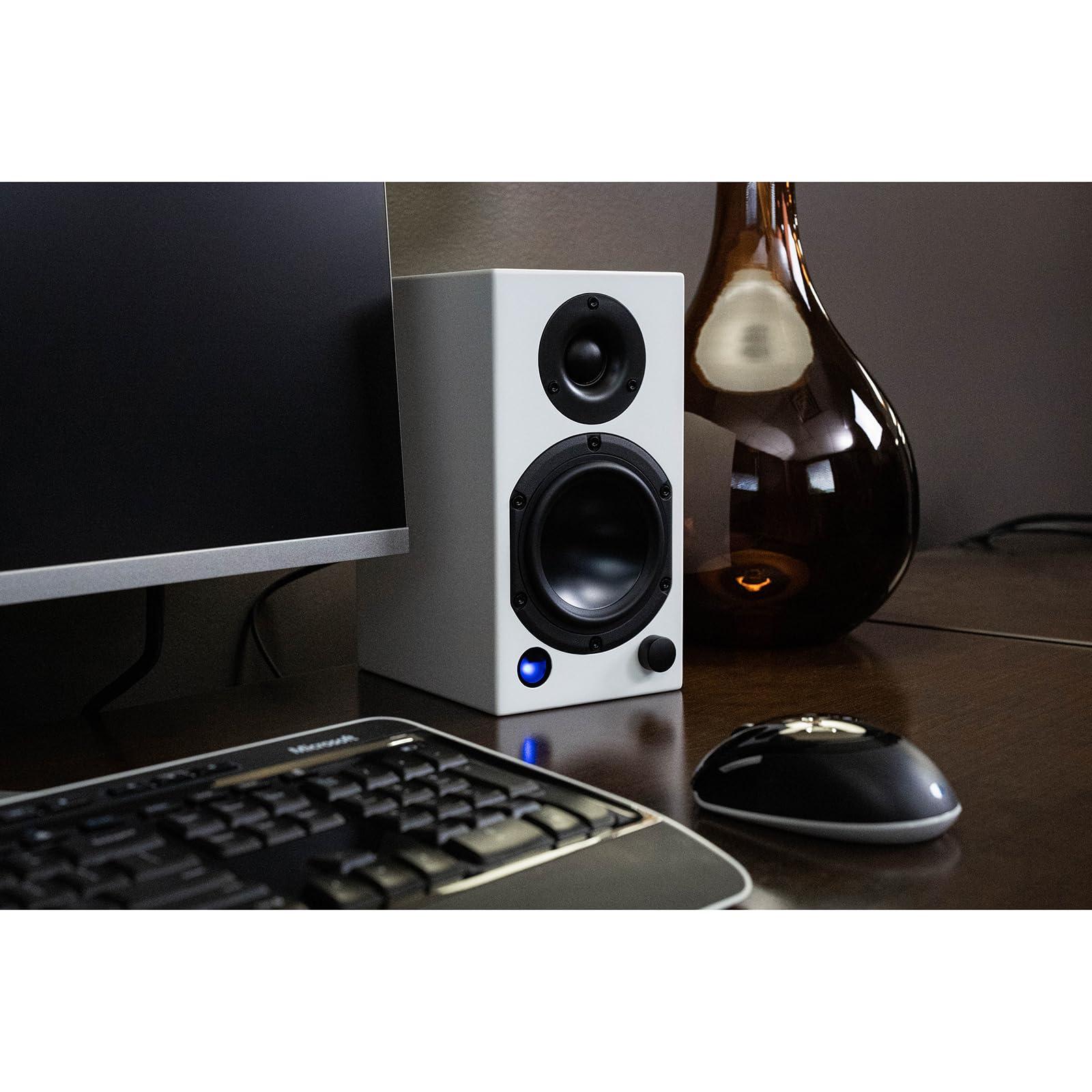 Dayton Audio Dayton Audio M4 Powered Desktop Speakers with Bluetooth and USB DAC | Remote Included | 150W Peak Power | Pair (White, 4in)