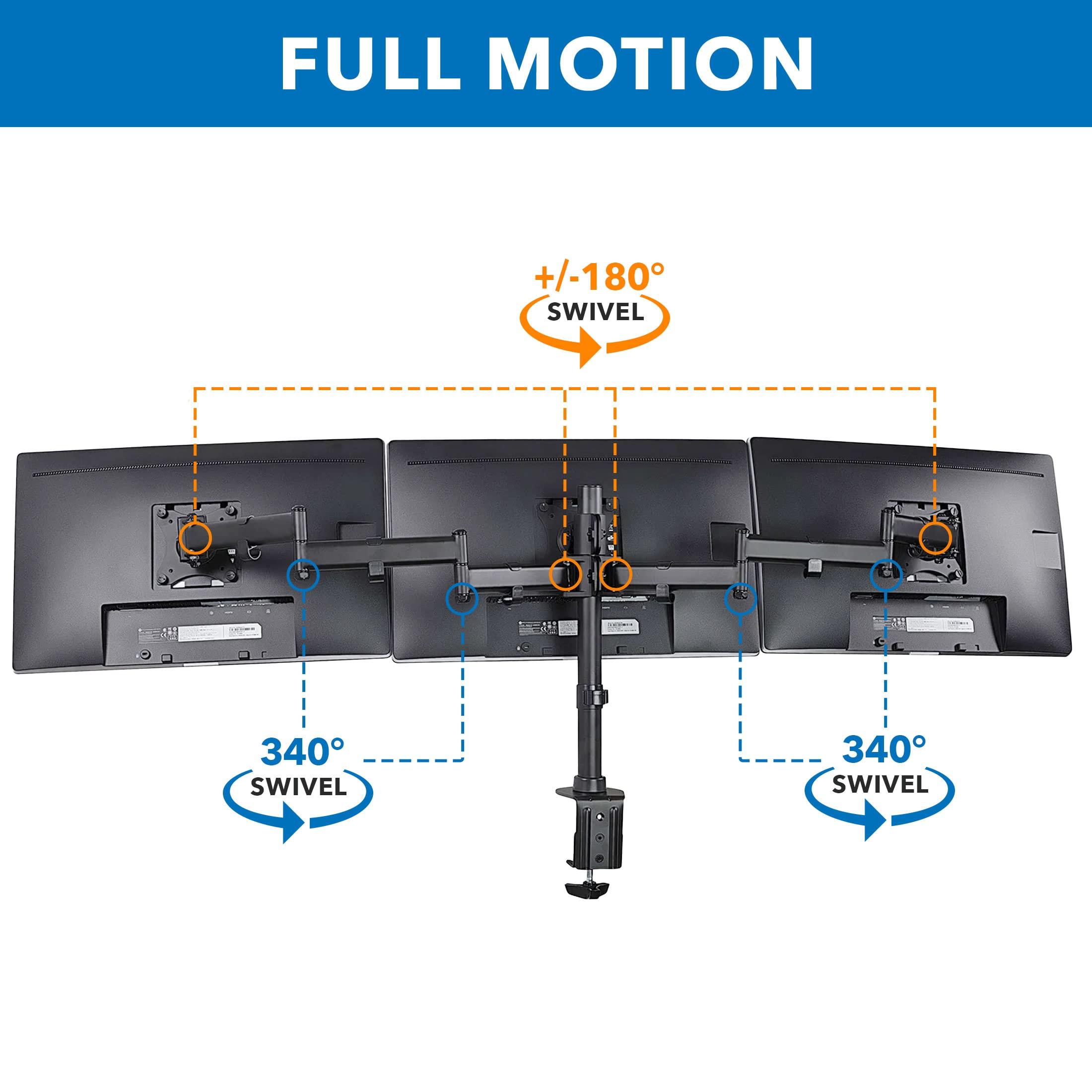 Mount-It! Mount-It! Triple Monitor Mount 3 Screen Desk Stand for LCD Computer Monitors for 19 20 22 23 24 27 Inch Monitors VESA 75 and 100 Compatible Full Motion, 54 lbs Capacity (MI-1753),Black
