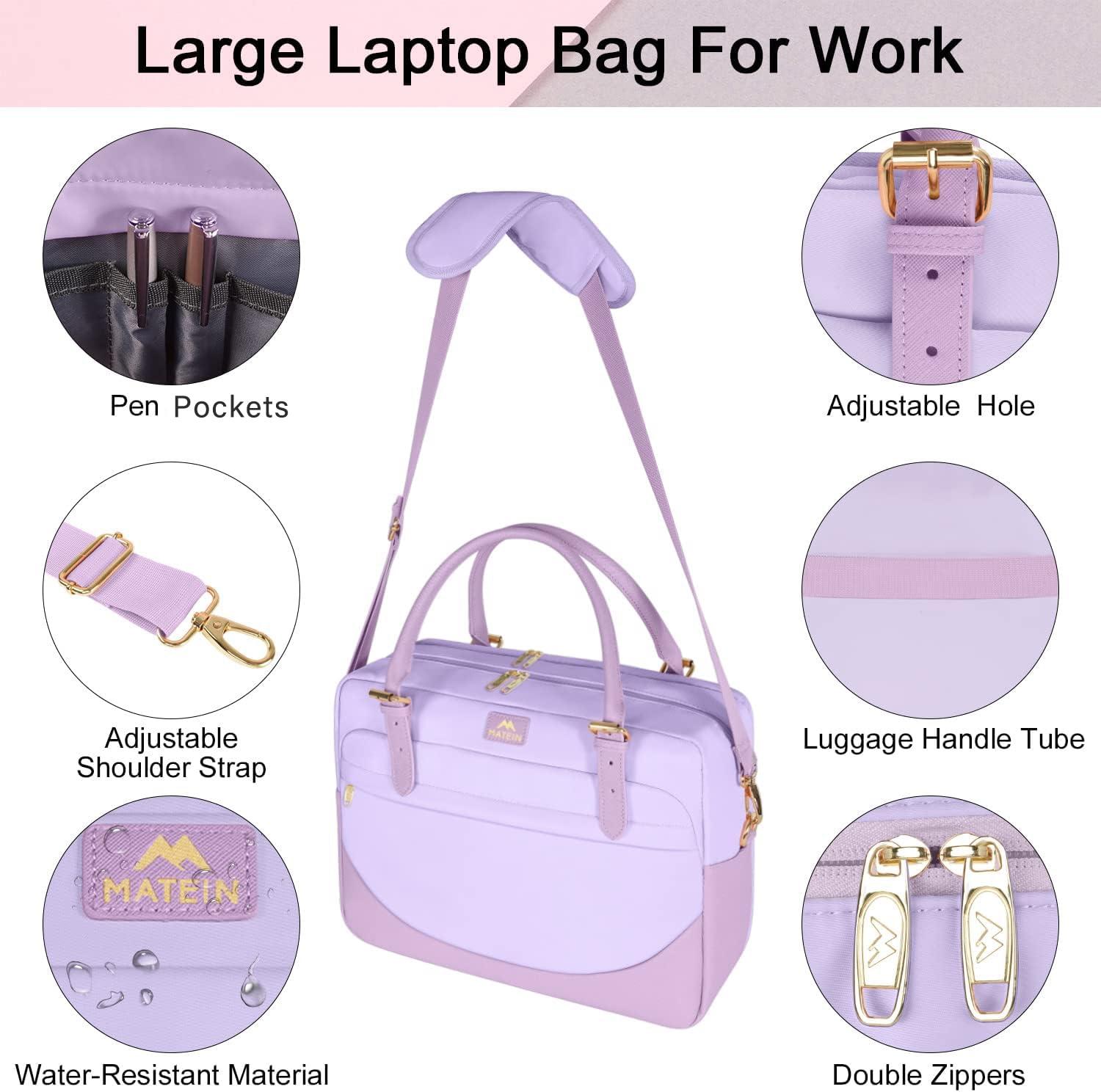 MATEIN Laptop Bag for Women, 15.6 inch Slim Computer Briefcase Sleeve Case, Lightweight Cute Girly Messenger Shoulder Carrying Work Bag with Rfid Pocket, Water-resistant Cute Purple Gift for Women, Nurse