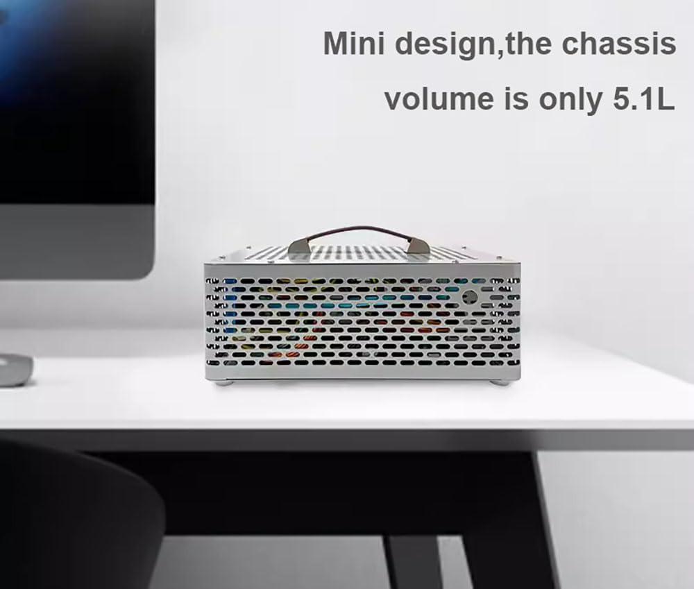 MerainMe ITX Mini Computer Case 5.1L Aluminum Mini ITX Motherboard Small PC Case Test Bench Support Small 1U Power Supply 150mm Vedio Card Gray