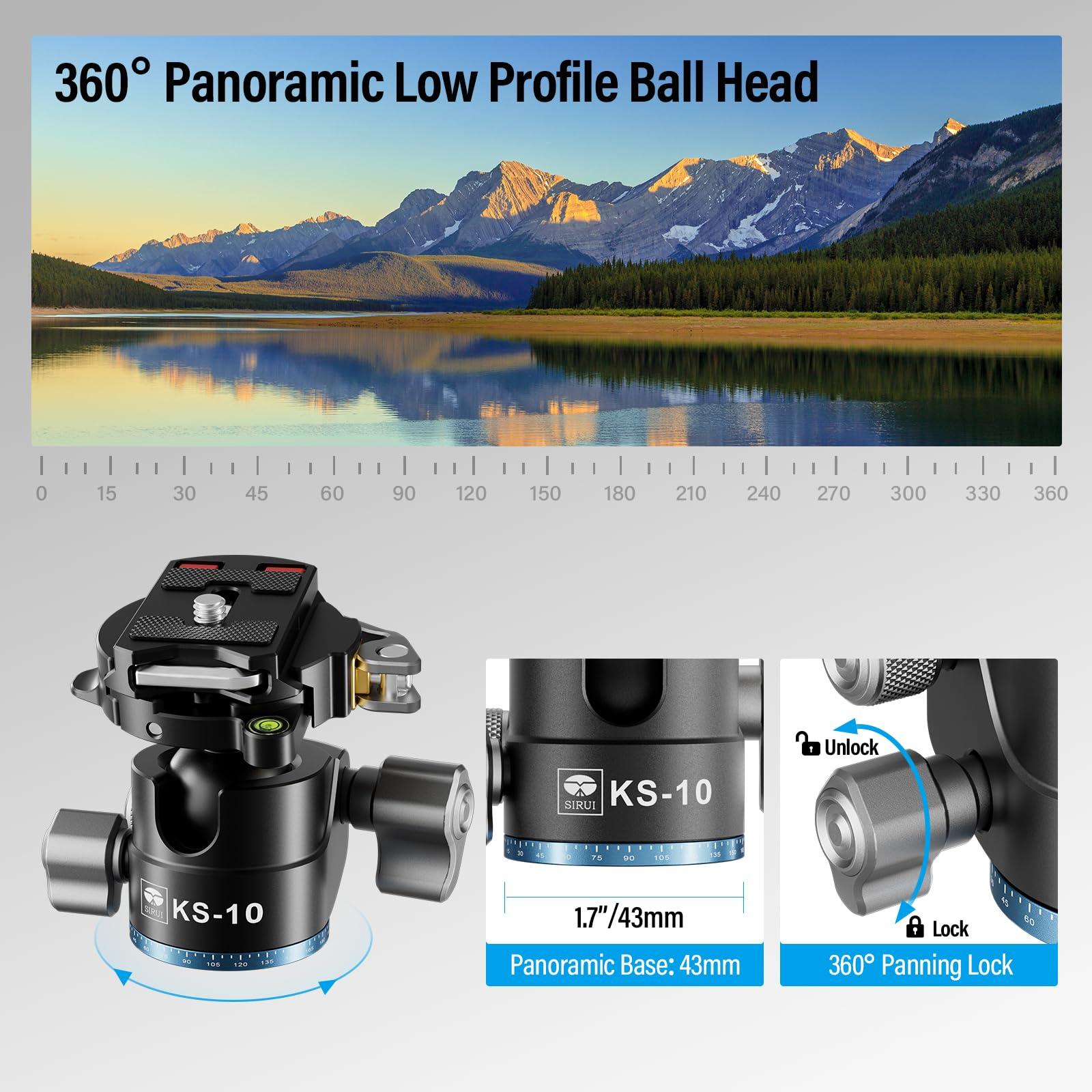 Sirui SIRUI Ball Head for Tripod, 29mm Low Profile Ball Head KS-10, 360 Panoramic Aluminium Alloy Tripod Head for DSLR Camera, Camcorder, Ball Head for Tripod, Monopod, Camera Slider, Max Load 15KG