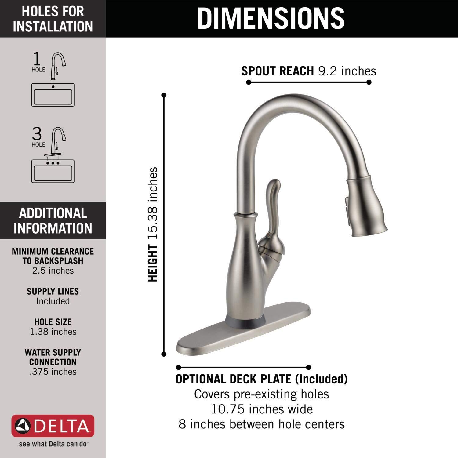 DELTA FAUCET Delta Faucet Leland Touch Kitchen Faucet Brushed Nickel, Kitchen Faucets with Pull Down Sprayer, Kitchen Sink Faucet, Touch2O Technology, SpotShield Stainless 9178T-SP-DST, Without Soap Dispenser