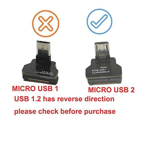 Permanent Short Flat Slim Thin Cable Micro USB 90 Degree Male Angle to Standard USB A Female 90 Degree up Angled Receptacle for sync and Charging Black (5CM, 1.95"-Micro Male-Standard Female)