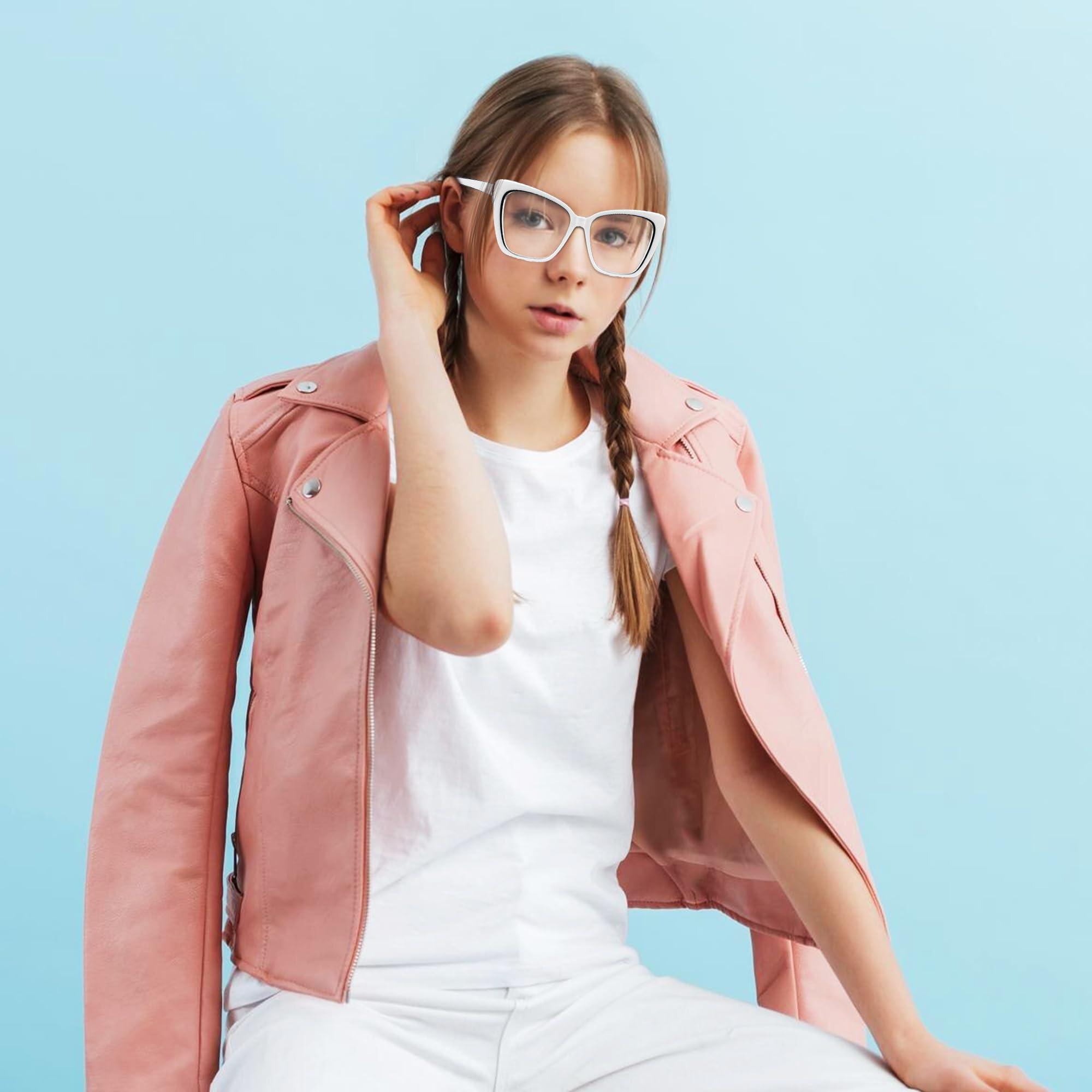 Zeelool Zeelool Oversized Blue Light Blocking Glasses, Butterfly Acetate Frame Glasses for Women Anti Eyestrain & UV from Computer Reading/TV/Phone JGA192028-05B White